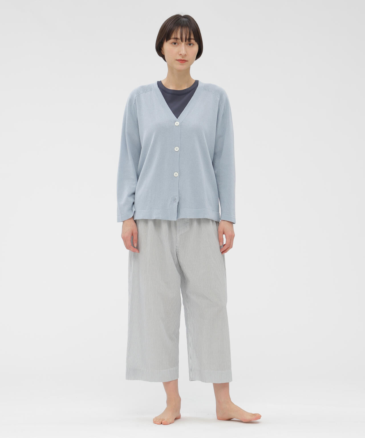 COTTON LINEN MINI STRIPE TROUSERS