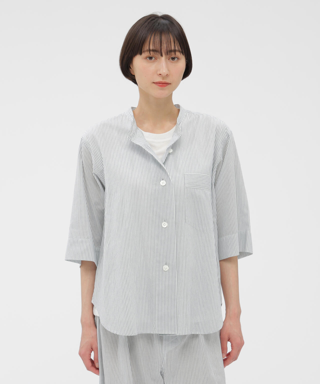 COTTON LINEN MINI STRIPE SHIRT