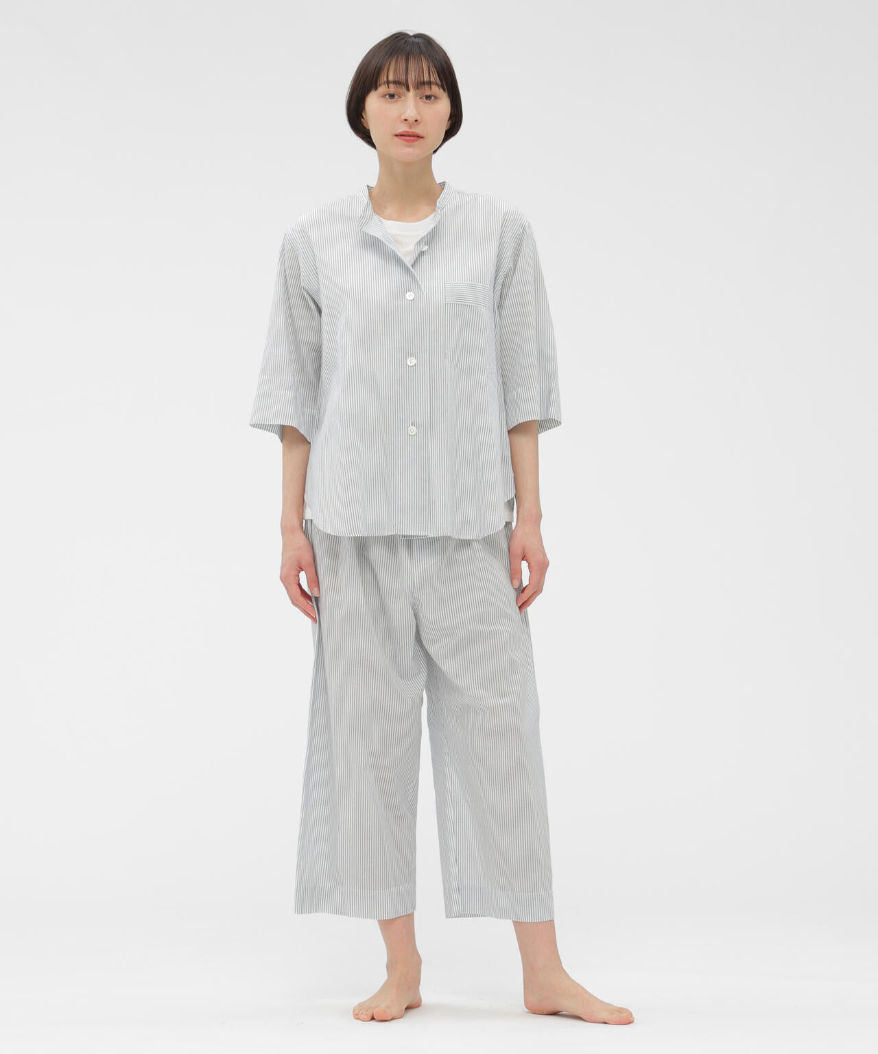 COTTON LINEN MINI STRIPE SHIRT