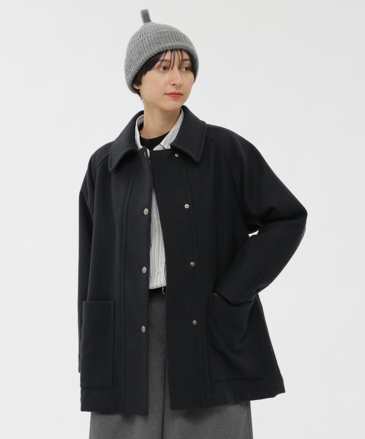 MHL ． ベーシックメルトンコート MHL./BASIC WOOL MELTON COAT WOMENS (NAVY)