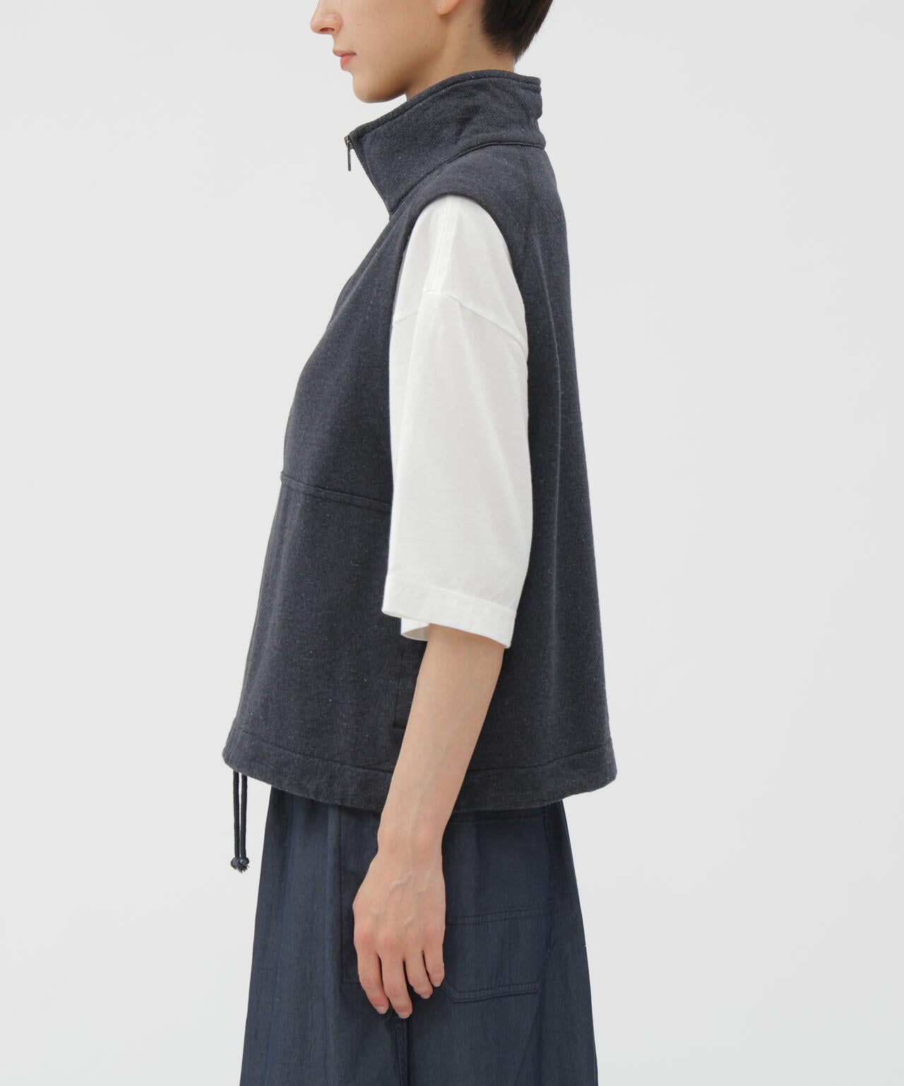 RECYCLED DENIM LOOPBACK JERSEY TOP