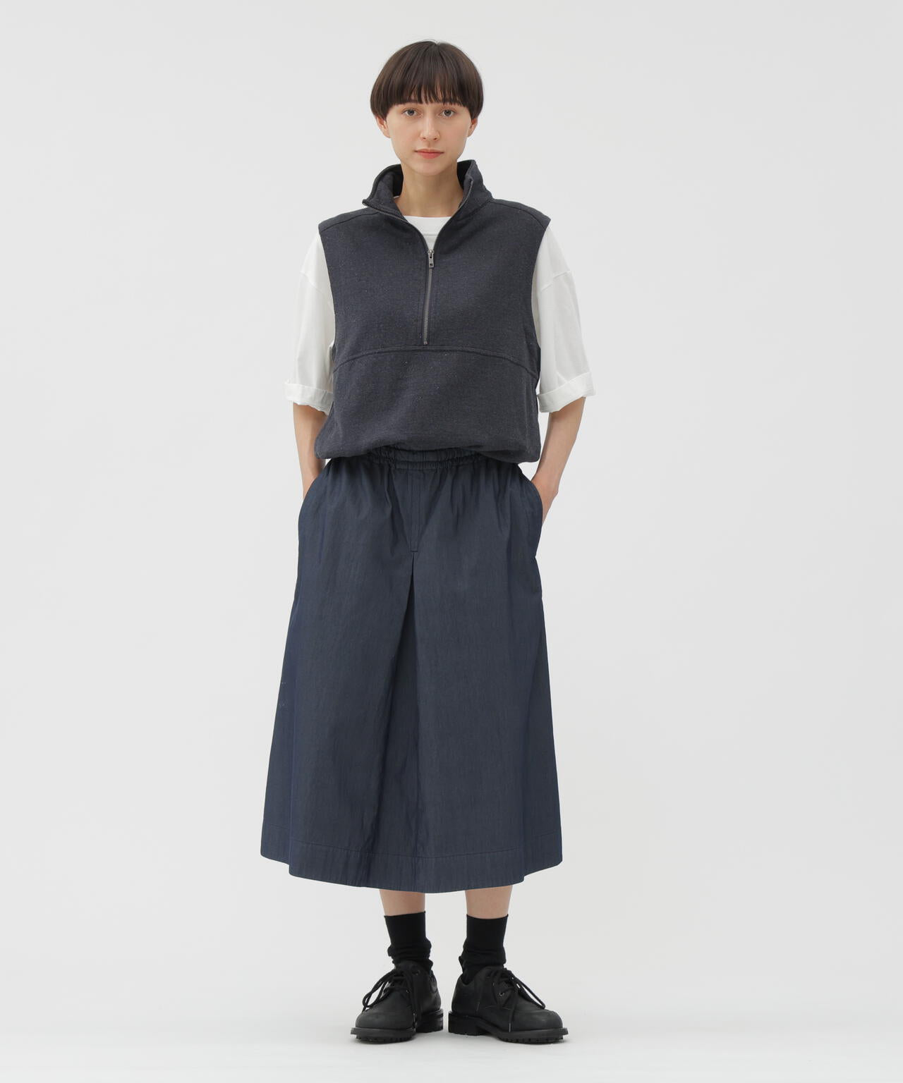 RECYCLED DENIM LOOPBACK JERSEY TOP