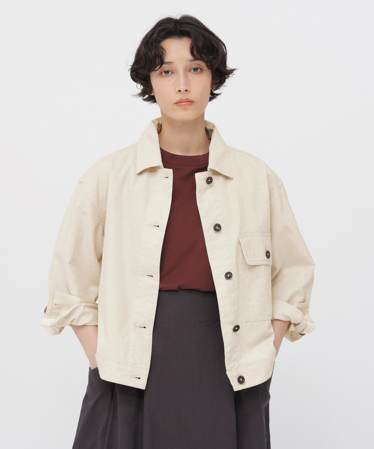 BELGIAN LINEN COTTON PLAINWEAVE BLOUSON