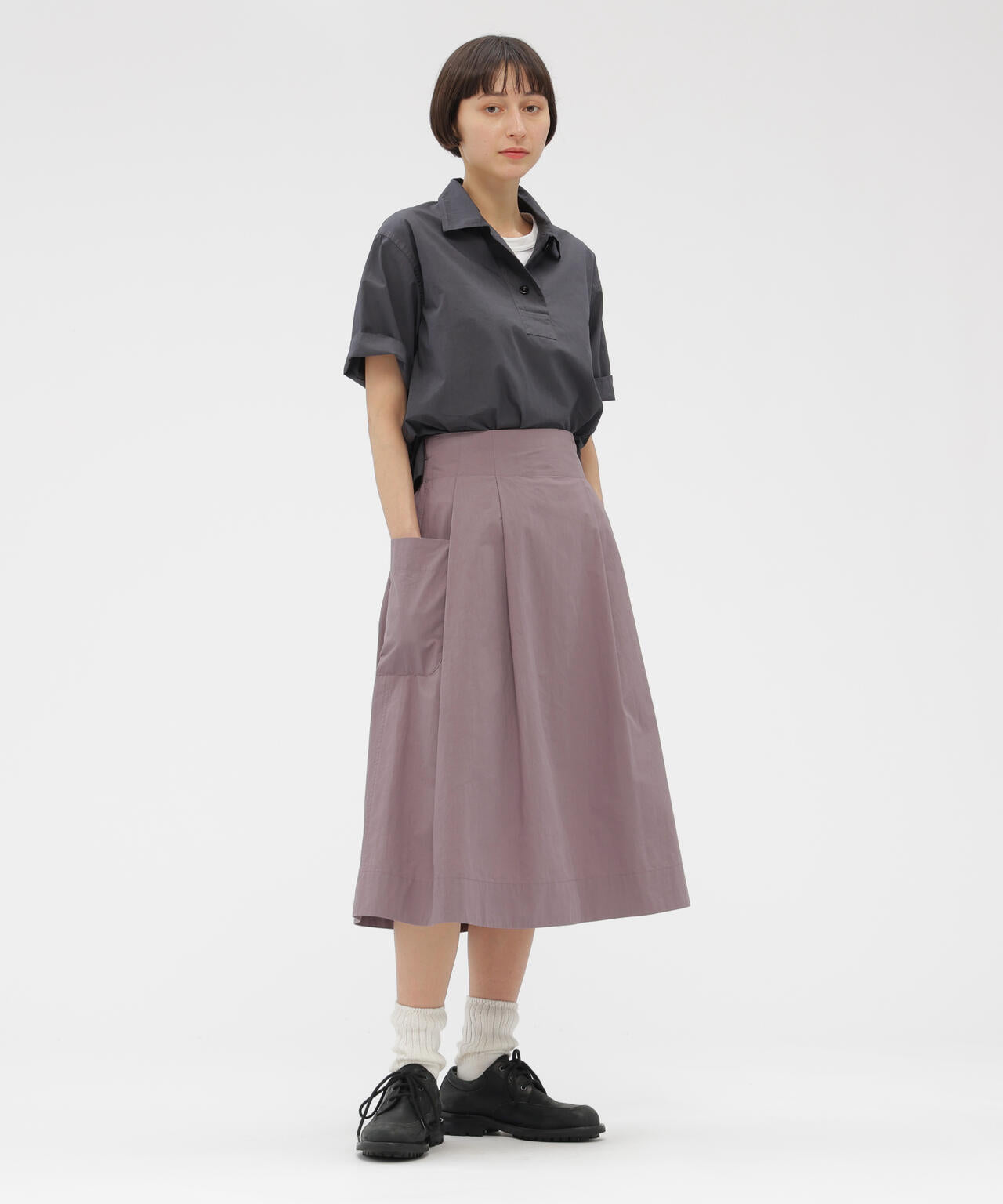 WASHED COTTON POPLIN SKIRT