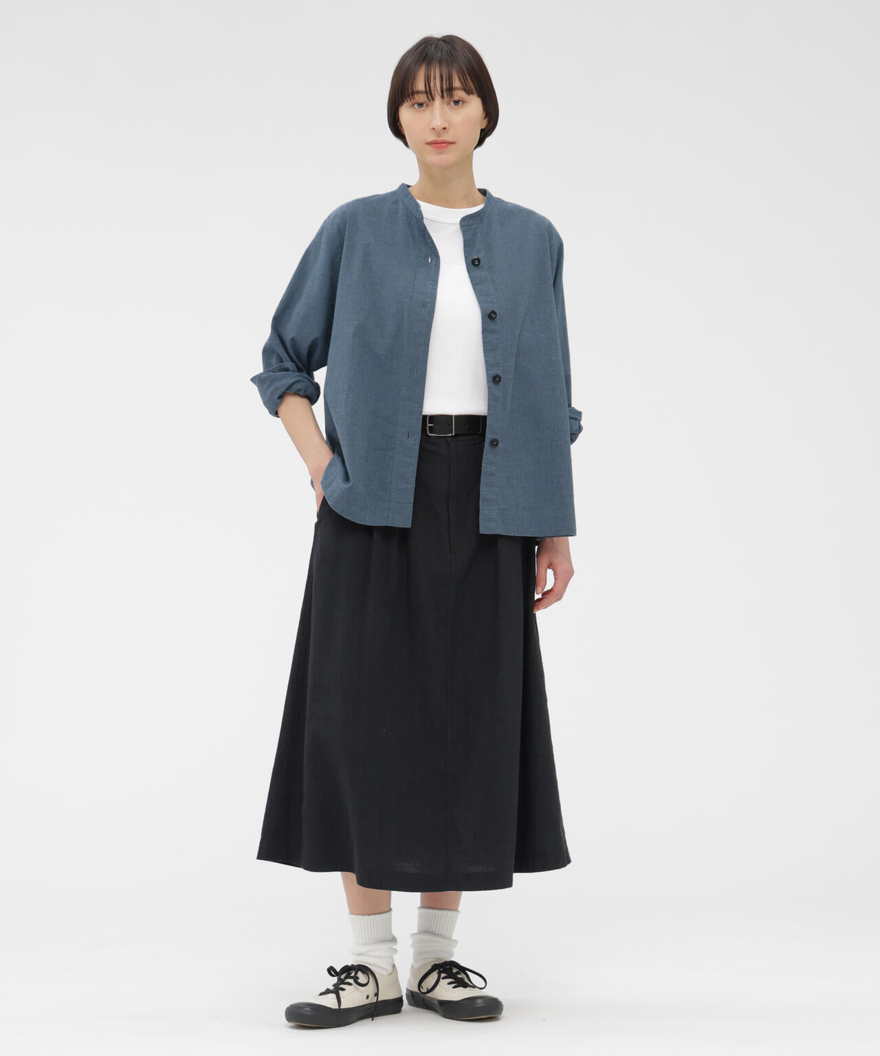 FADED LINEN COTTON PLAINWEAVE SKIRT