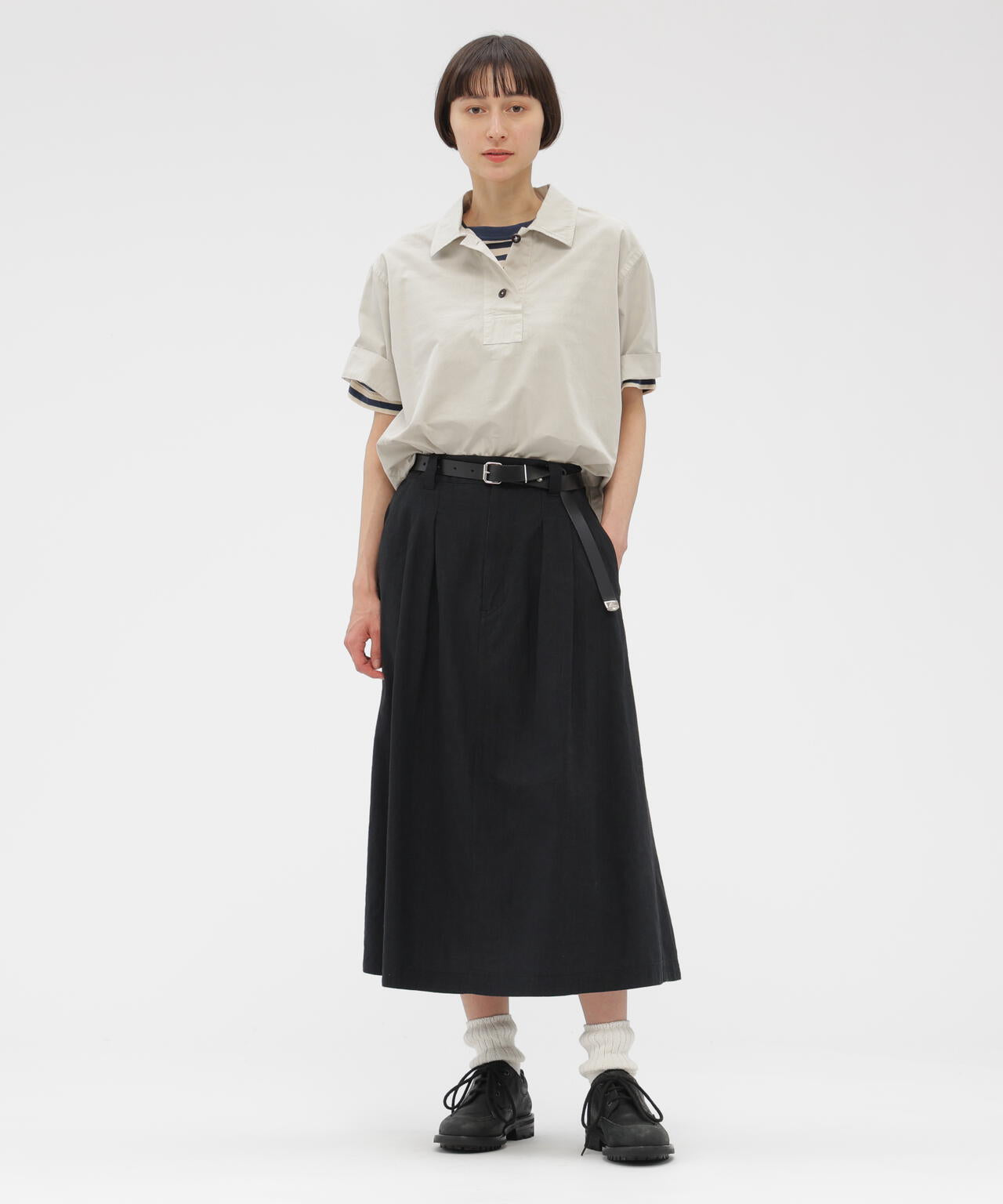 FADED LINEN COTTON PLAINWEAVE SKIRT
