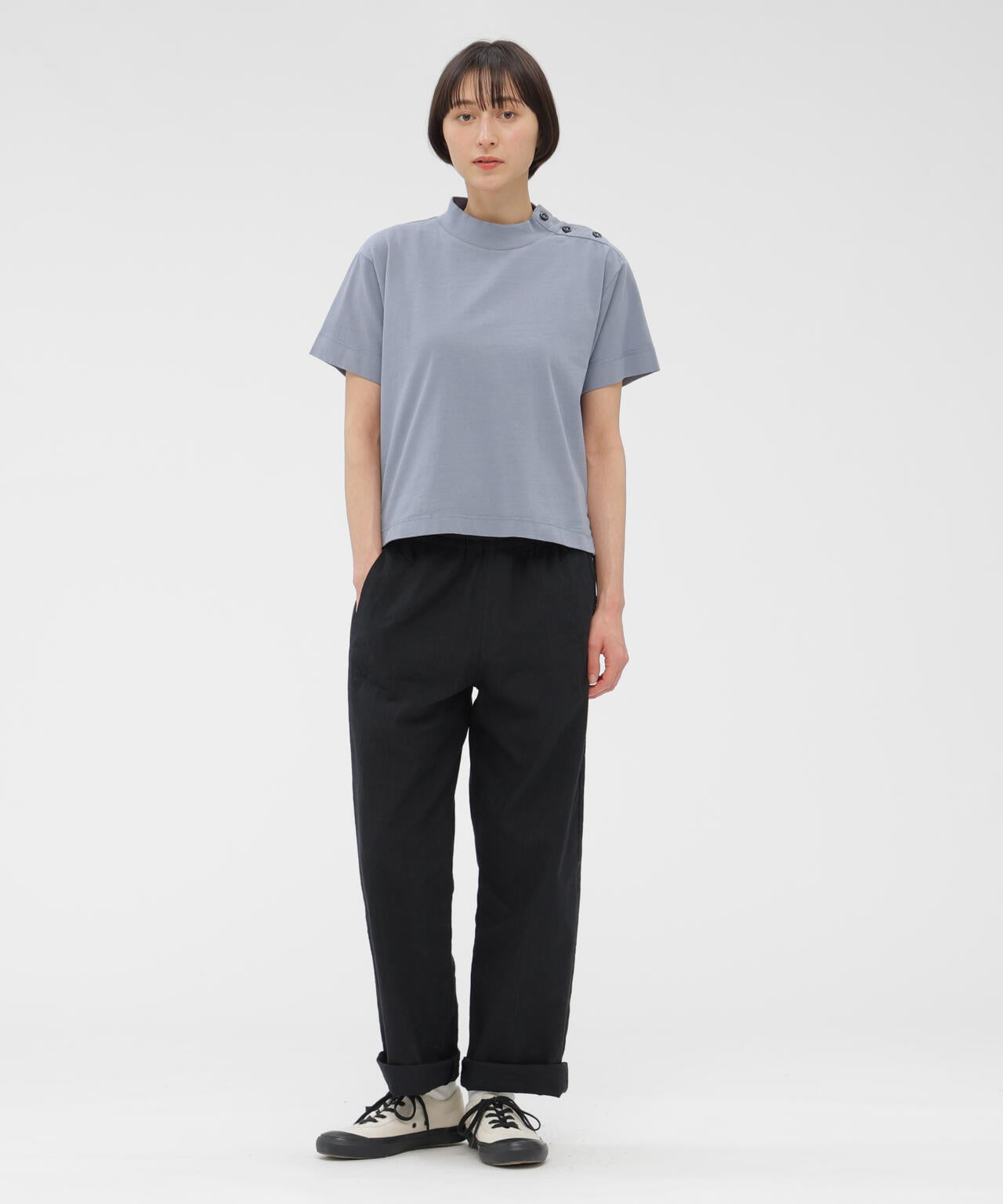 FADED LINEN COTTON PLAINWEAVE TROUSERS