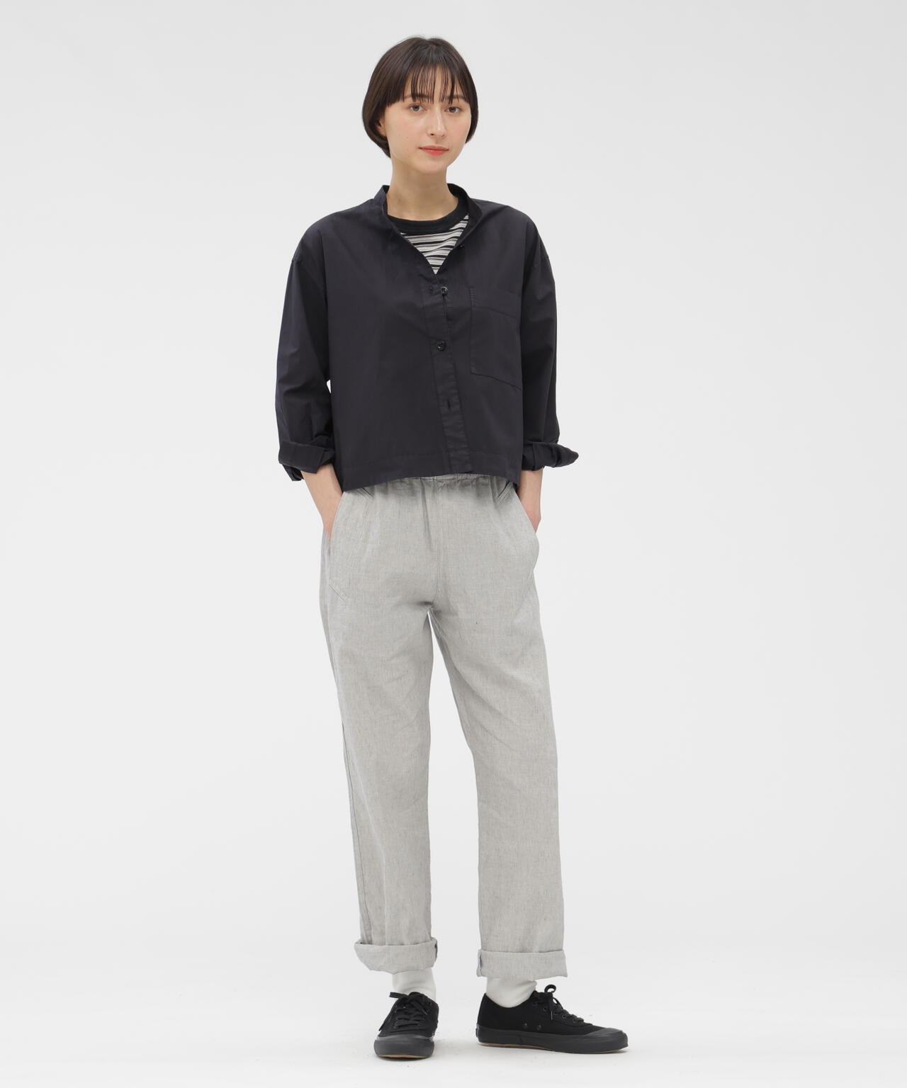 FADED LINEN COTTON PLAINWEAVE TROUSERS
