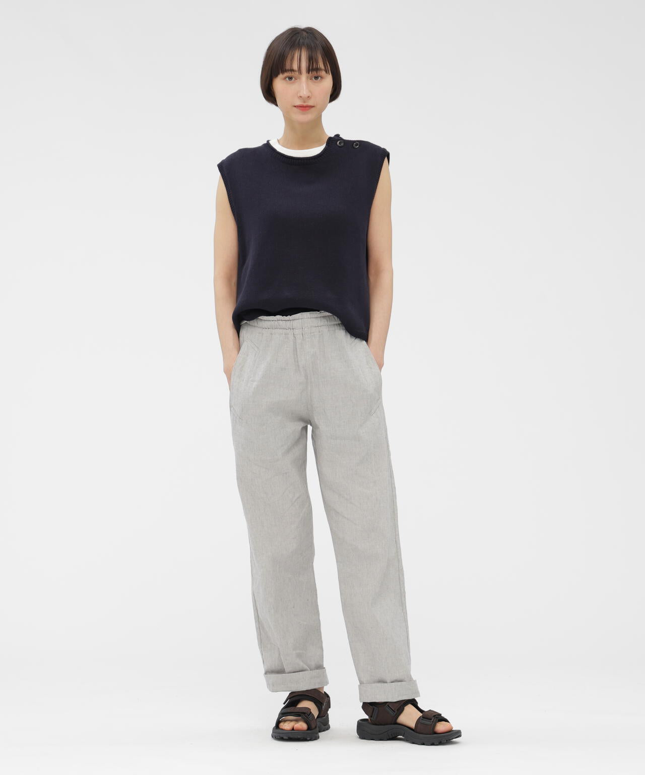 FADED LINEN COTTON PLAINWEAVE TROUSERS