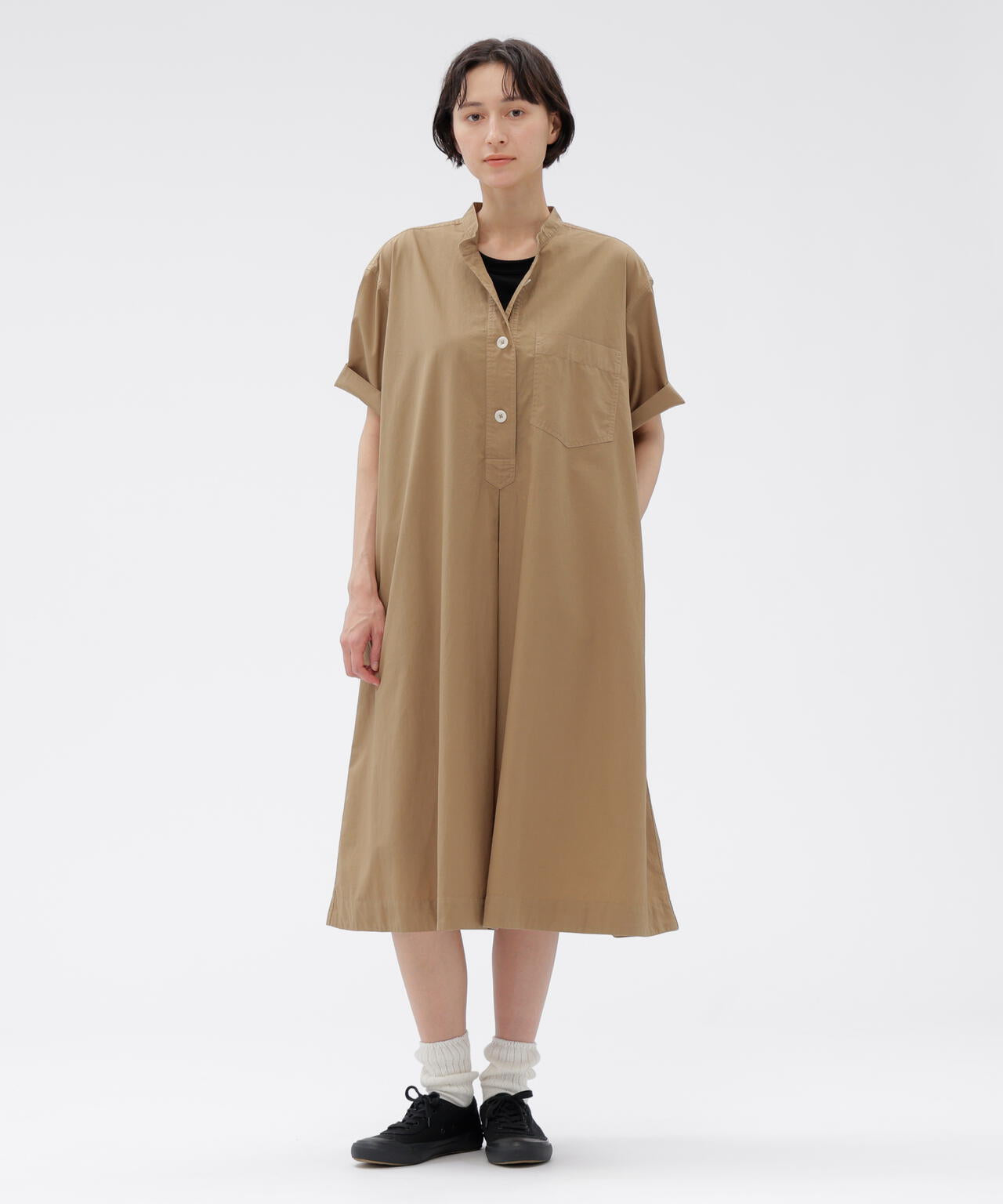 GARMENT DYED COTTON POPLIN DRESS
