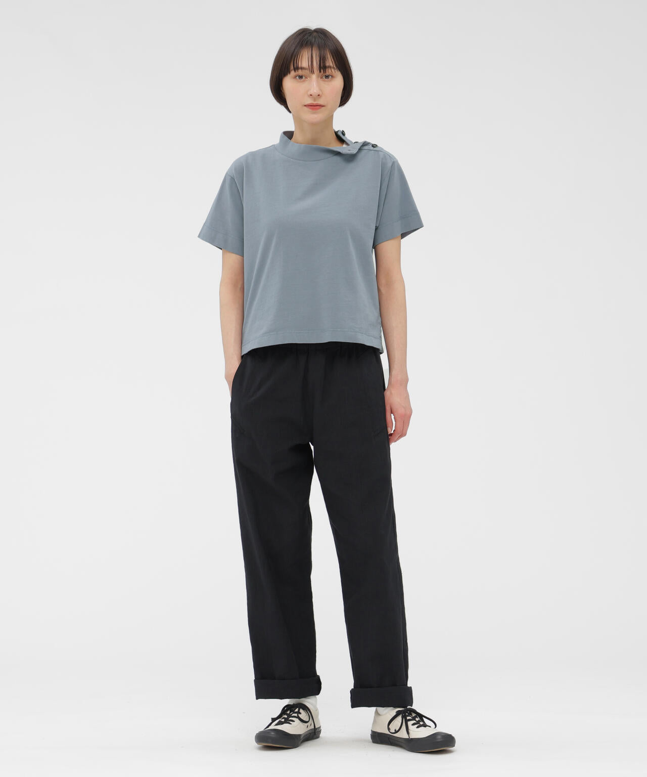 GARMENT DYED TOUGH COTTON LINEN JERSEY TOP