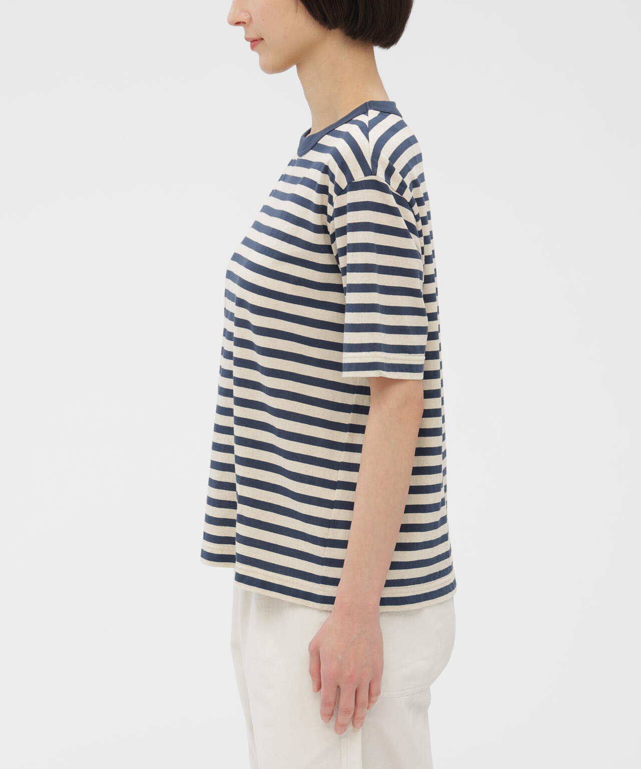 COTTON LINEN STRIPE JERSEY TOP