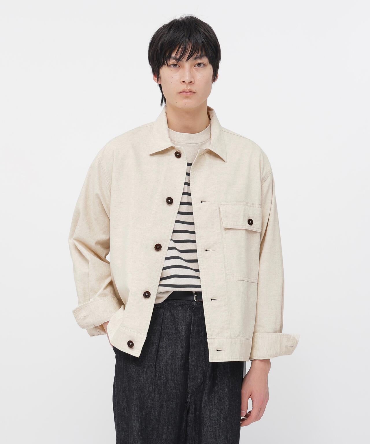 BELGIAN LINEN COTTON PLAINWEAVE BLOUSON