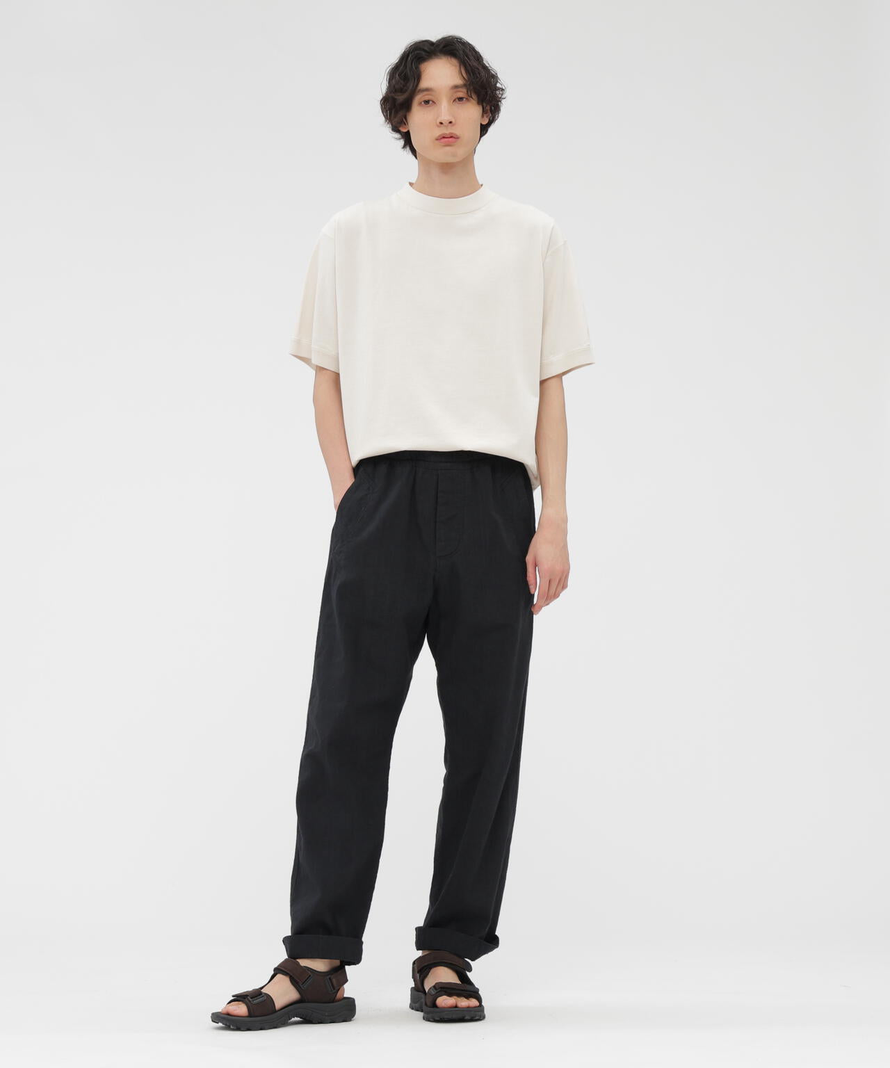 FADED LINEN COTTON PLAINWEAVE TROUSERS