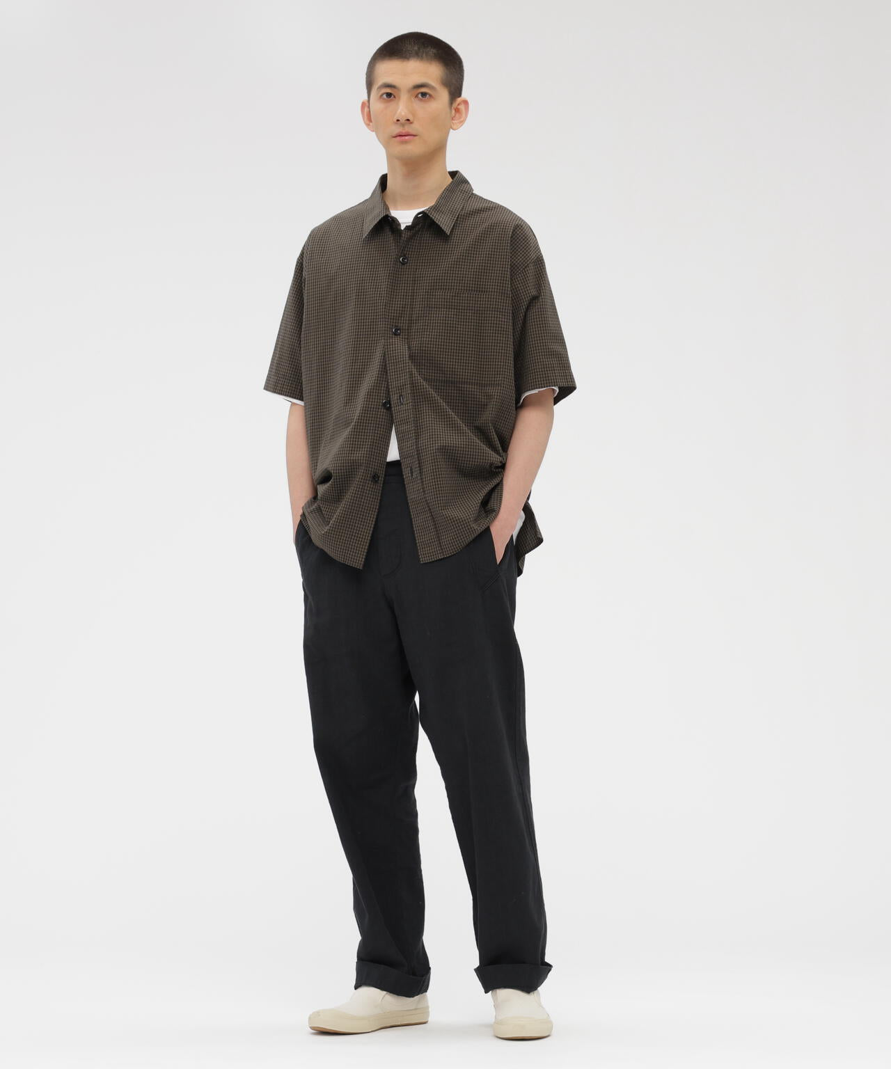 FADED LINEN COTTON PLAINWEAVE TROUSERS