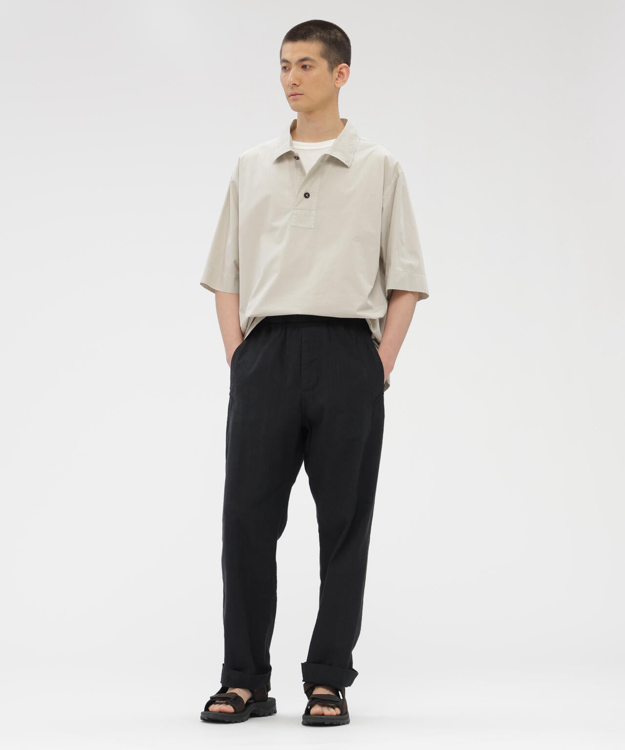FADED LINEN COTTON PLAINWEAVE TROUSERS