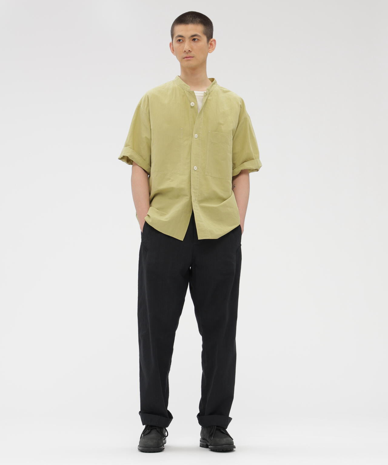 FADED LINEN COTTON PLAINWEAVE TROUSERS