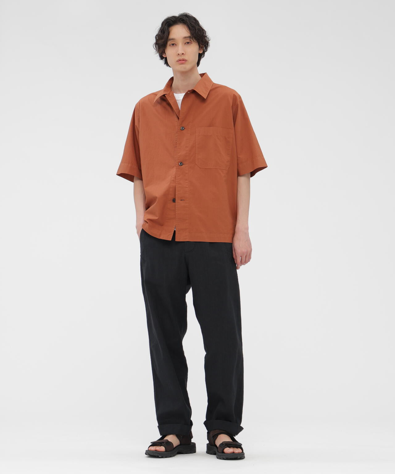 FADED LINEN COTTON PLAINWEAVE TROUSERS