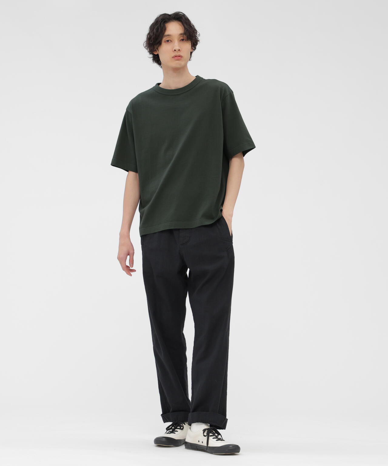 FADED LINEN COTTON PLAINWEAVE TROUSERS