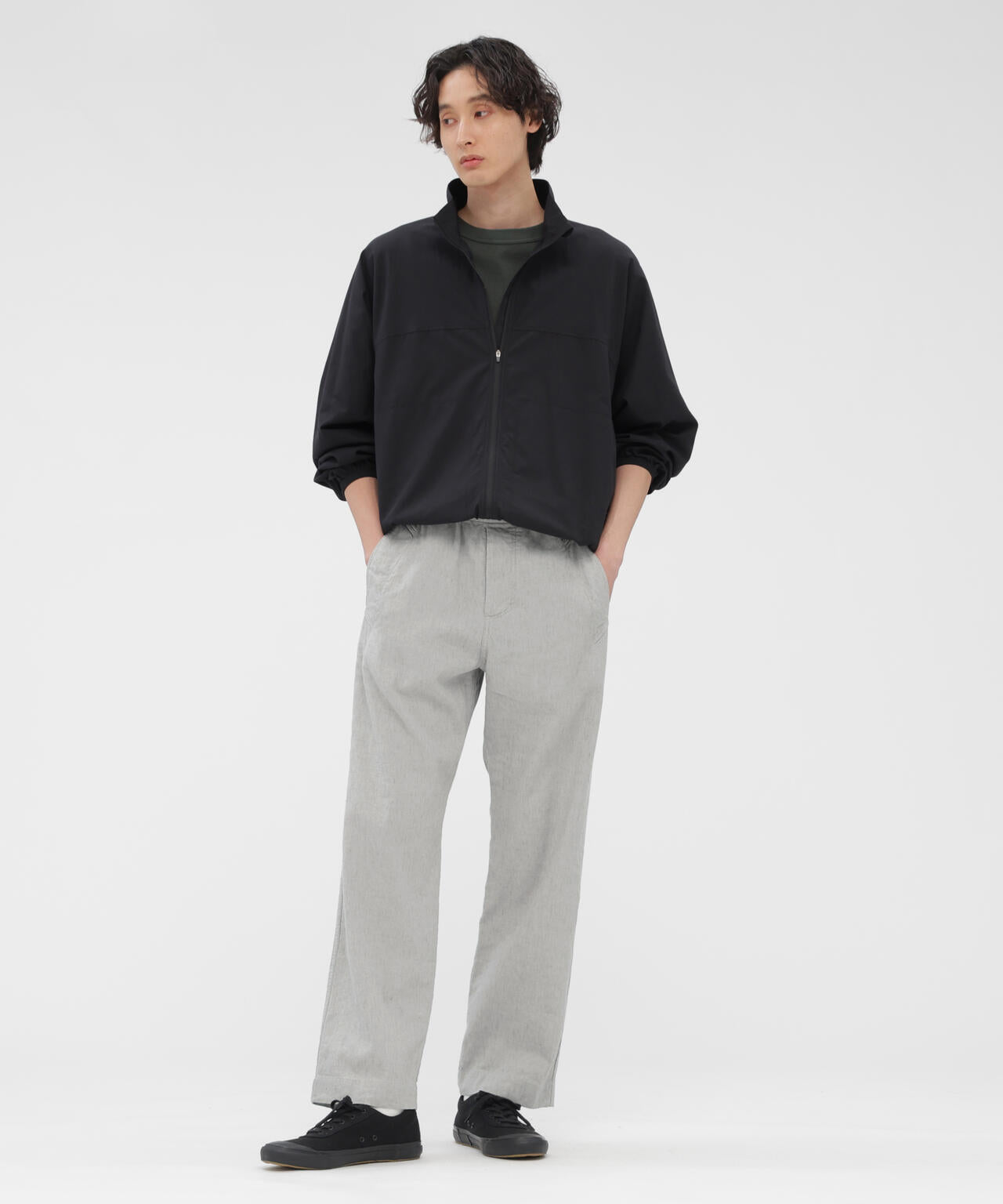 FADED LINEN COTTON PLAINWEAVE TROUSERS