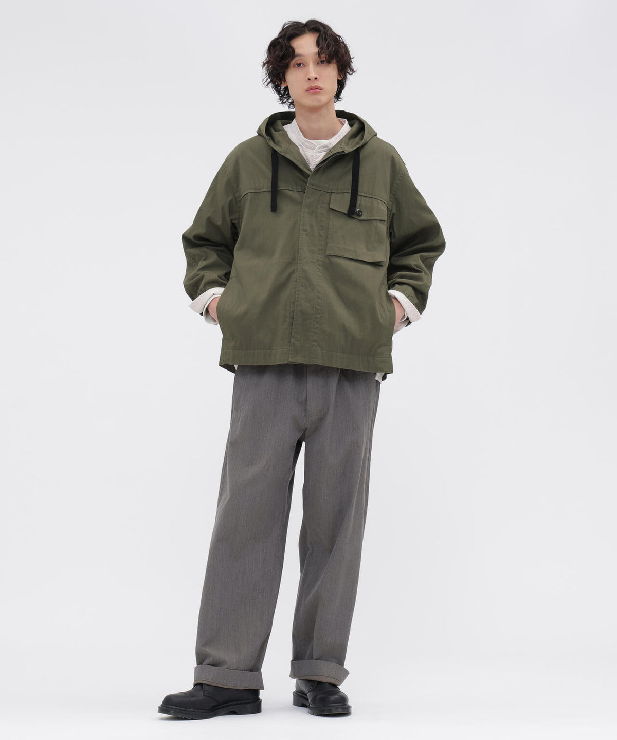 WOOL COTTON TWILL TROUSERS