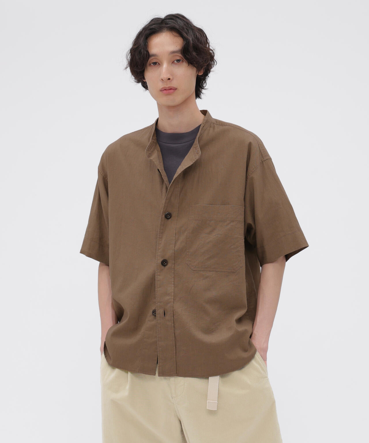 SURFACE DYED COTTON LINEN SHIRT