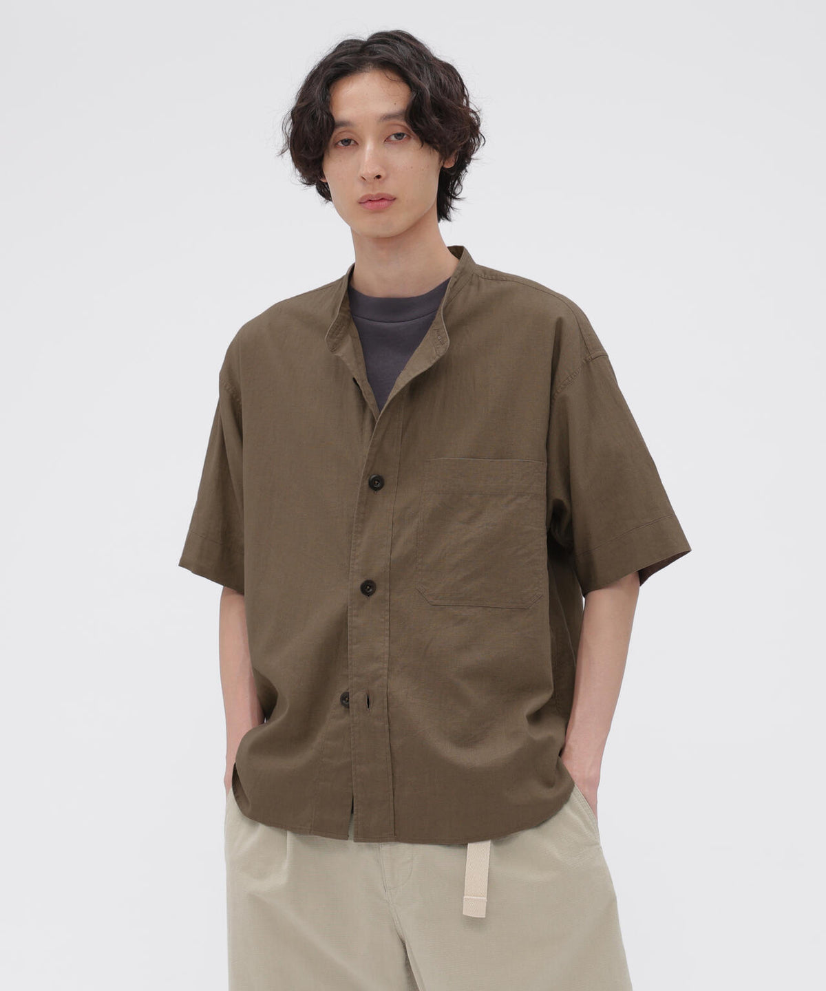 SURFACE DYED COTTON LINEN SHIRT