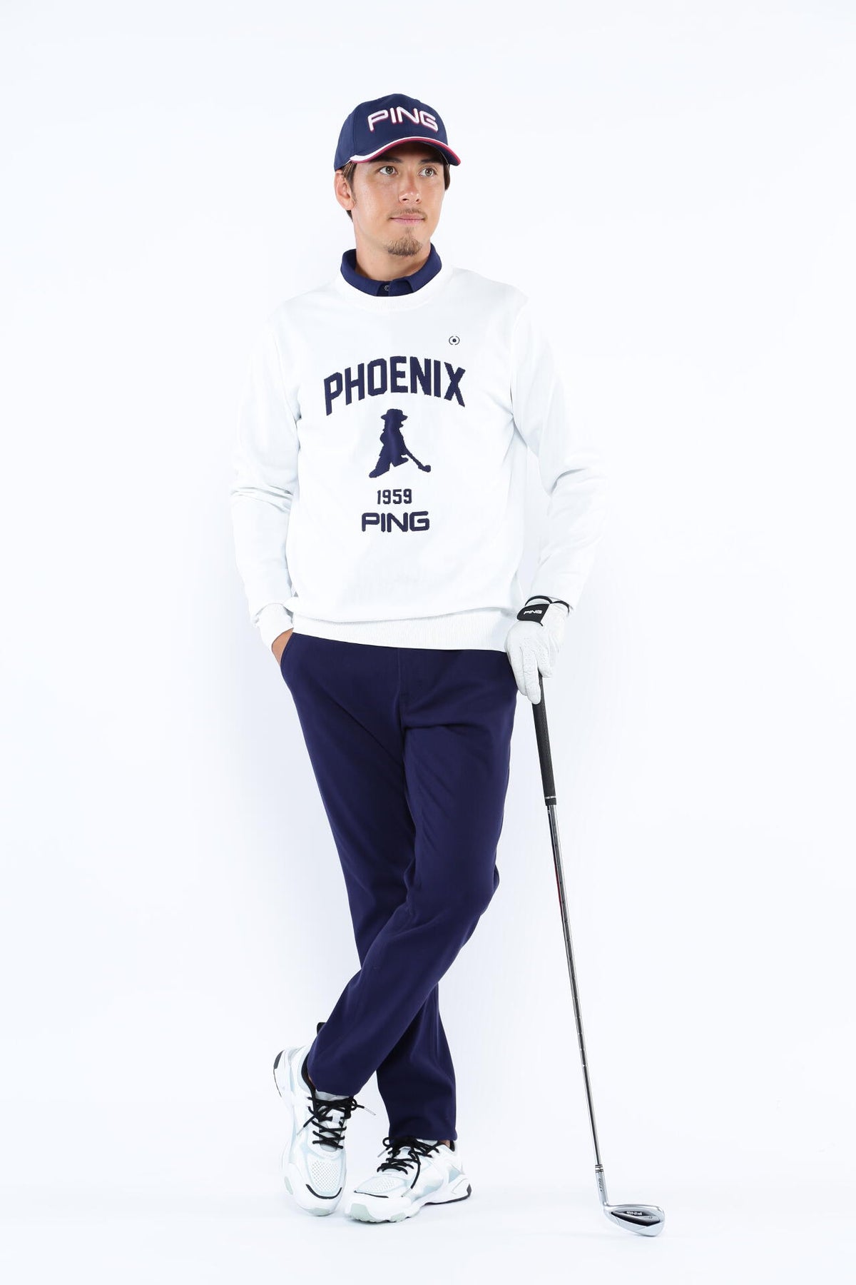 【PING APPAEREL】PHOENIX Mr.PINGジャガード軽量クルーネックニットプルオーバー <NATIVE> (MENS)