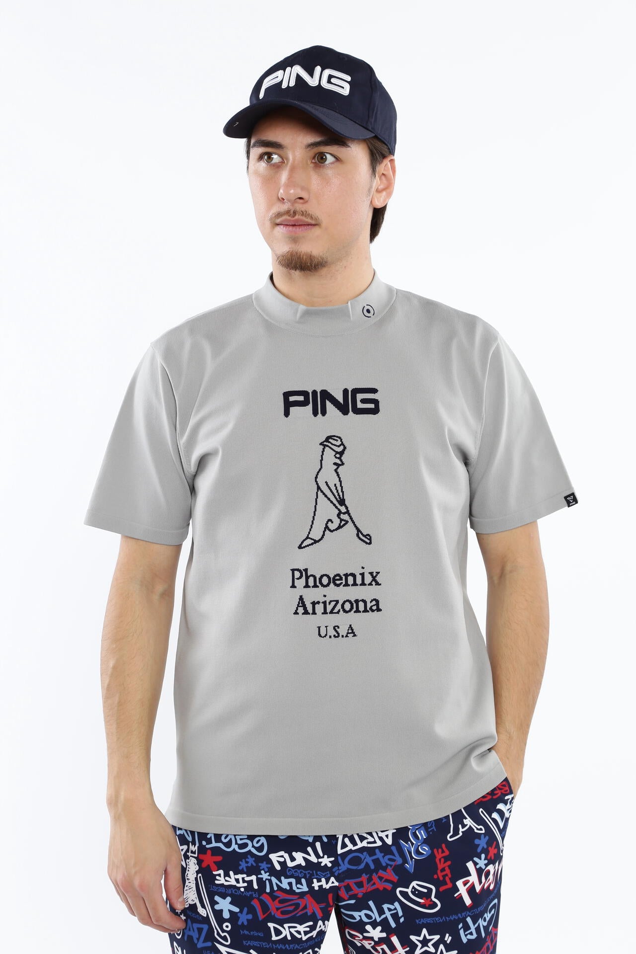 【PING APPAREL】Mr.PINGジャカード 半袖ハイネックニットプルオーバー <NATIVE> (MENS)