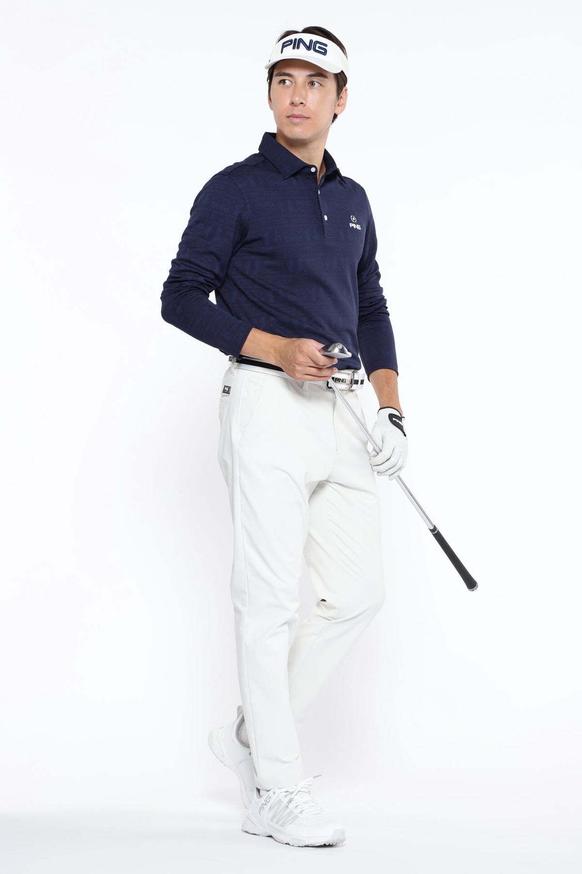【PING APPAREL】Mr.PING凸凹ボーダージャガード長袖ポロシャツ <NATIVE> (MENS)