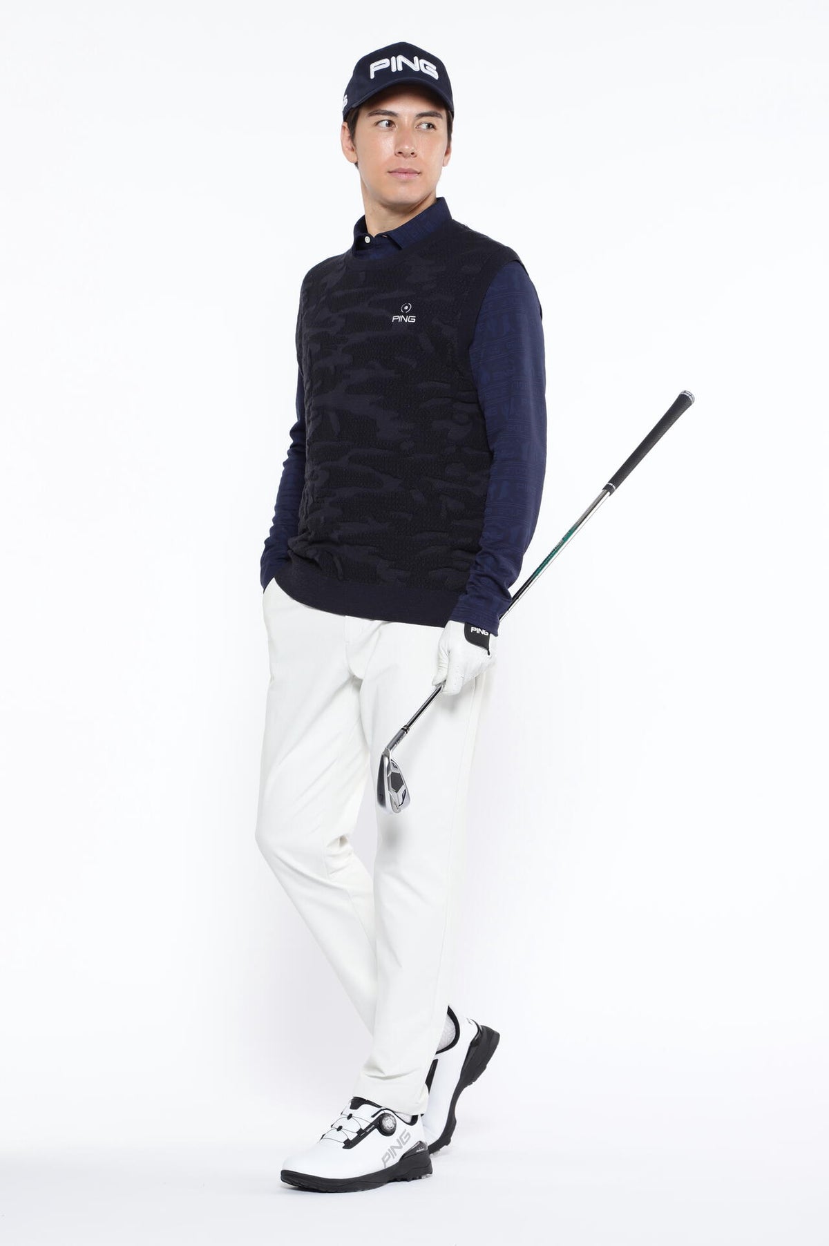 【PING APPAREL】Mr.PING凸凹ボーダージャガード長袖ポロシャツ <NATIVE> (MENS)