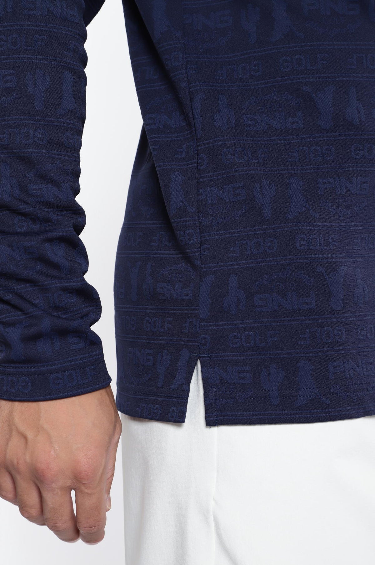 【PING APPAREL】Mr.PING凸凹ボーダージャガード長袖ポロシャツ <NATIVE> (MENS)