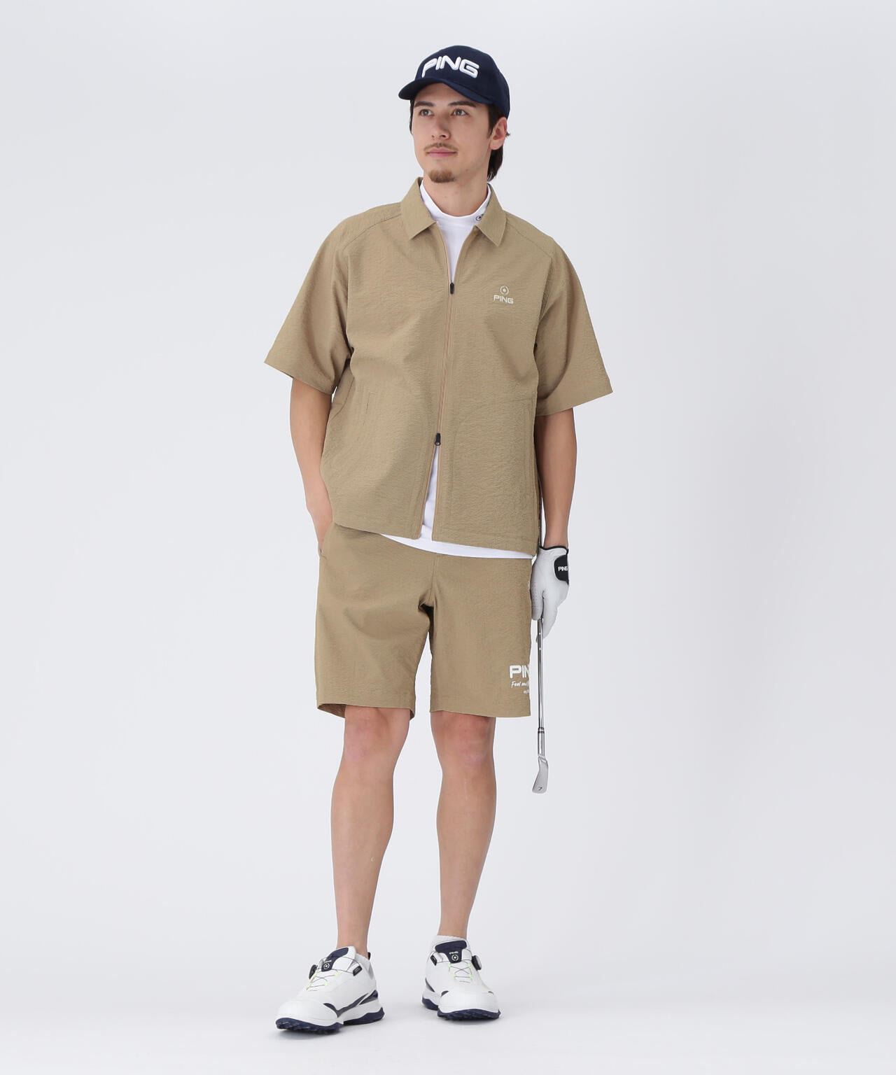 【PING APPAREL】全方向ストレッチサッカー半袖フルジップシャツ <NATIVE> (MENS)