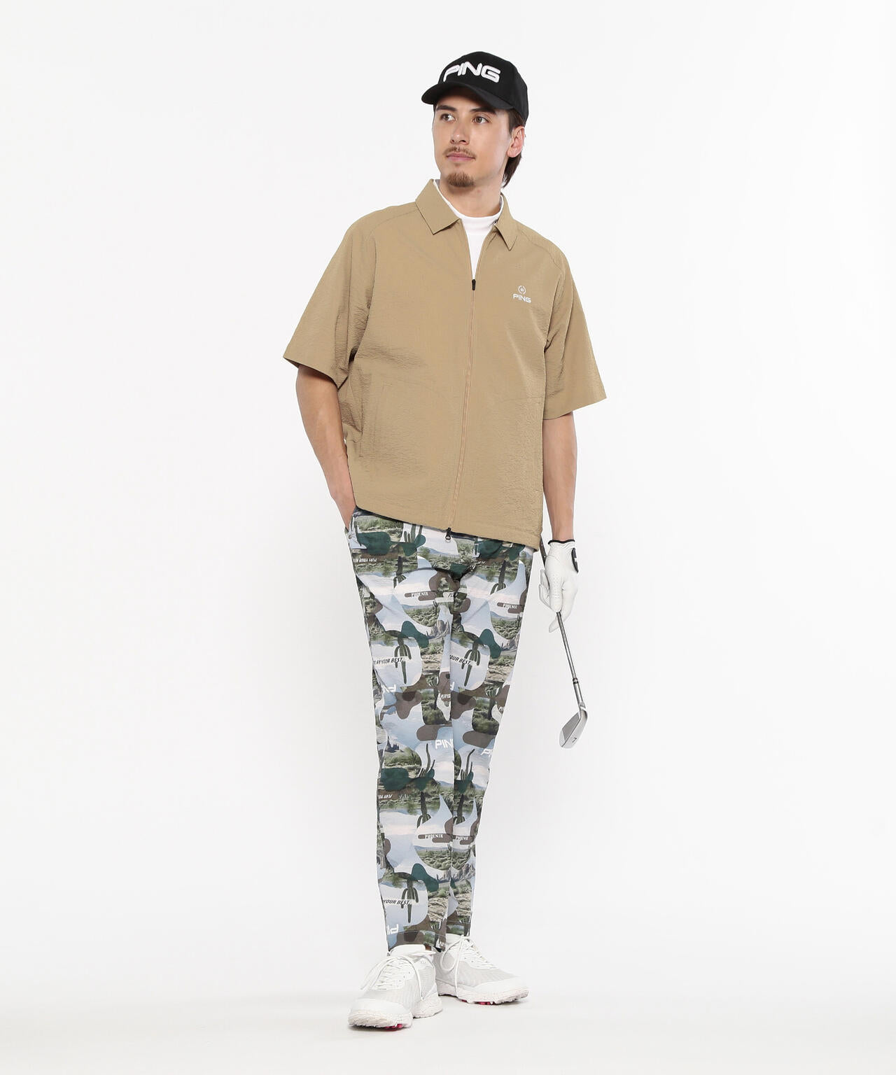 【PING APPAREL】全方向ストレッチサッカー半袖フルジップシャツ <NATIVE> (MENS)
