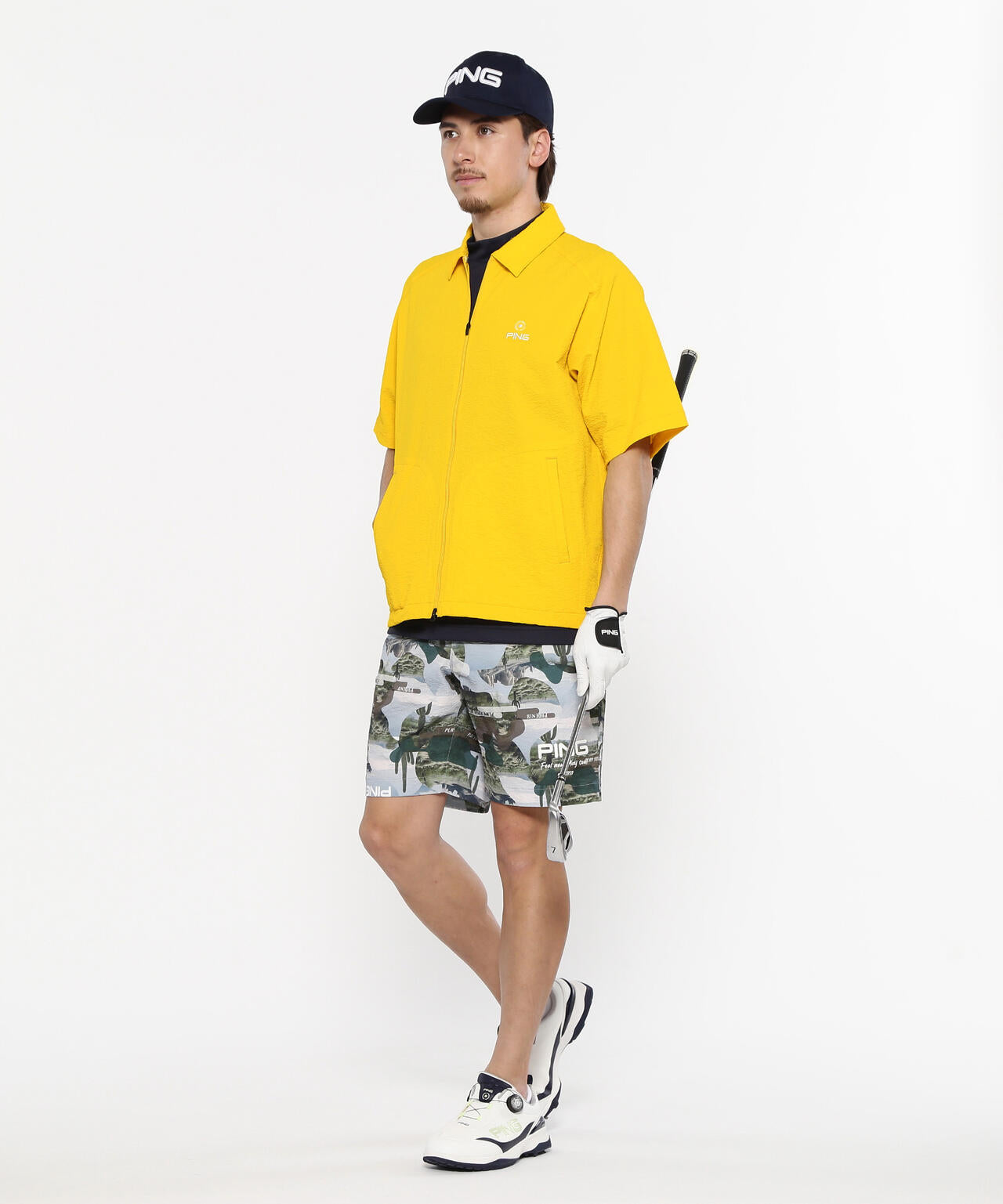 【PING APPAREL】全方向ストレッチサッカー半袖フルジップシャツ <NATIVE> (MENS)