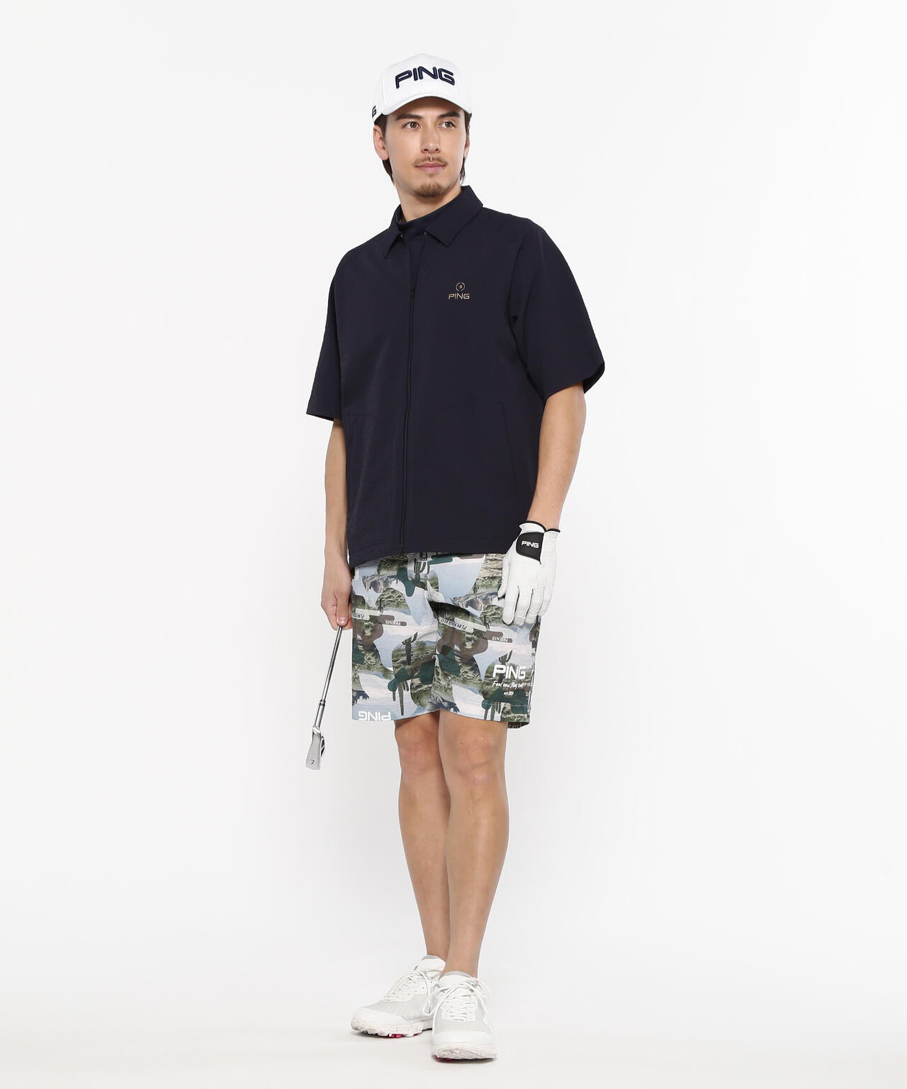 【PING APPAREL】全方向ストレッチサッカー半袖フルジップシャツ <NATIVE> (MENS)