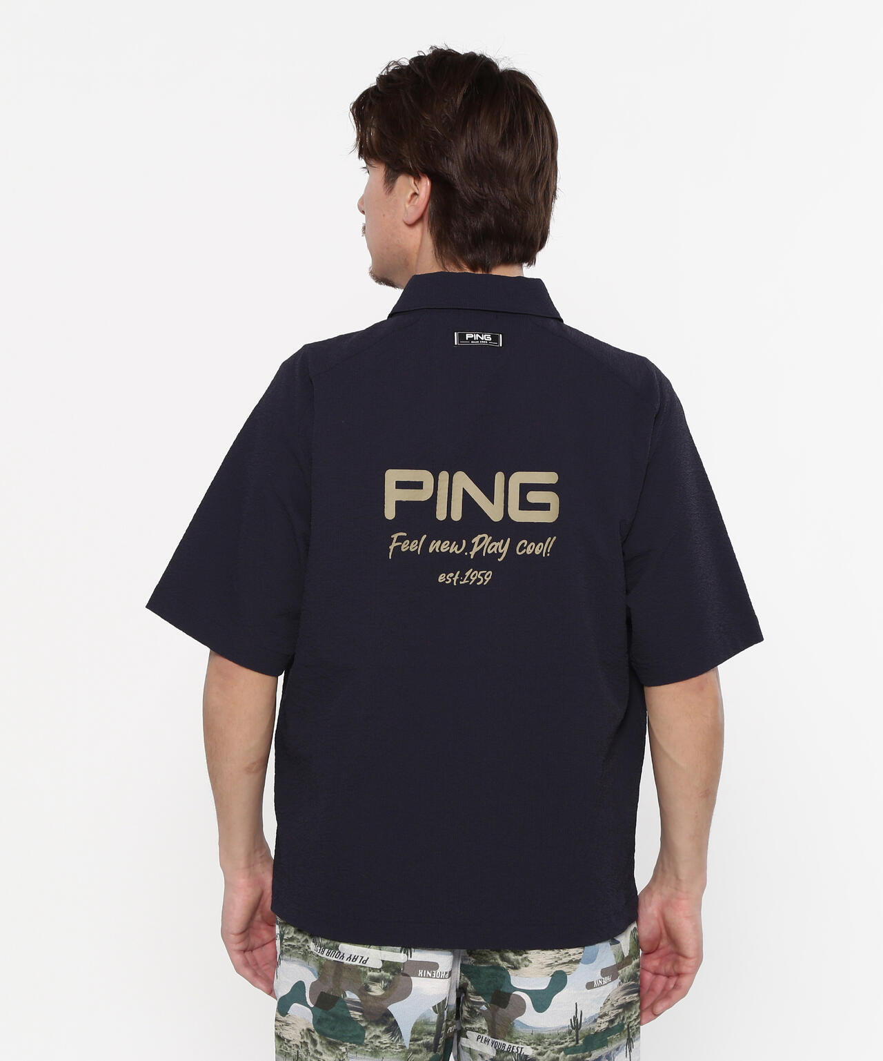 【PING APPAREL】全方向ストレッチサッカー半袖フルジップシャツ <NATIVE> (MENS)