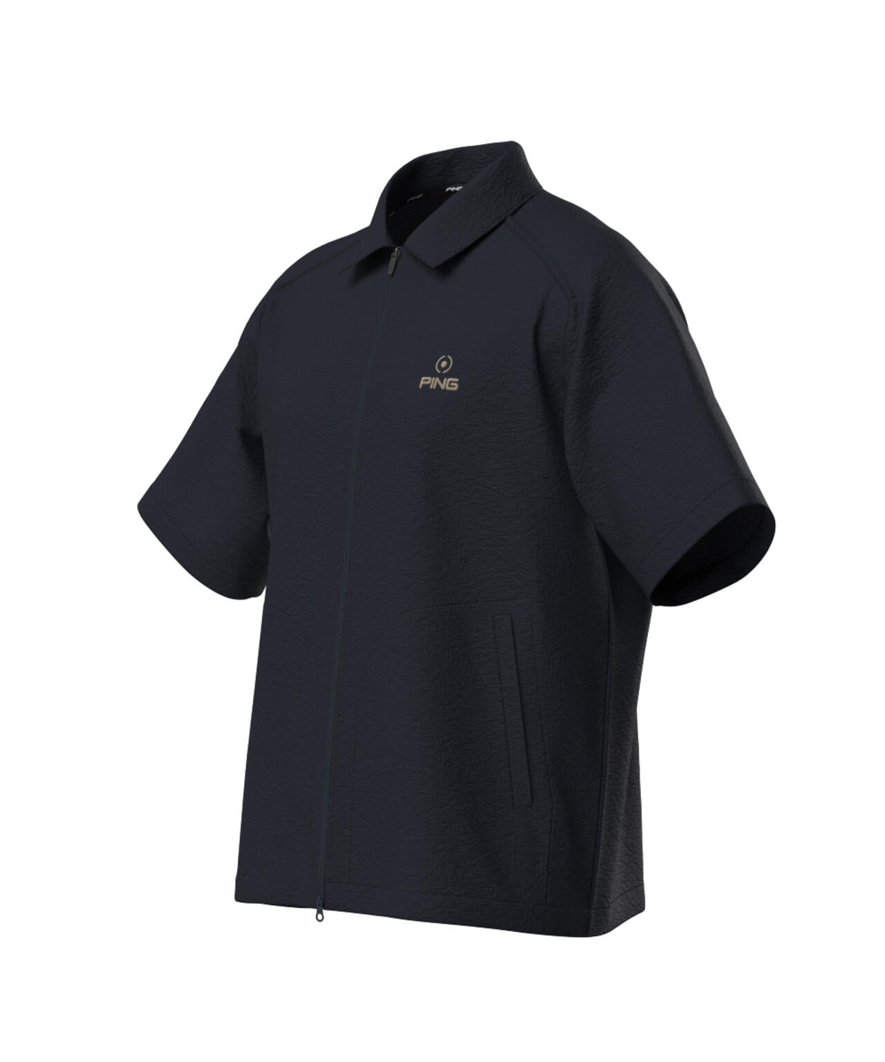 【PING APPAREL】全方向ストレッチサッカー半袖フルジップシャツ <NATIVE> (MENS)