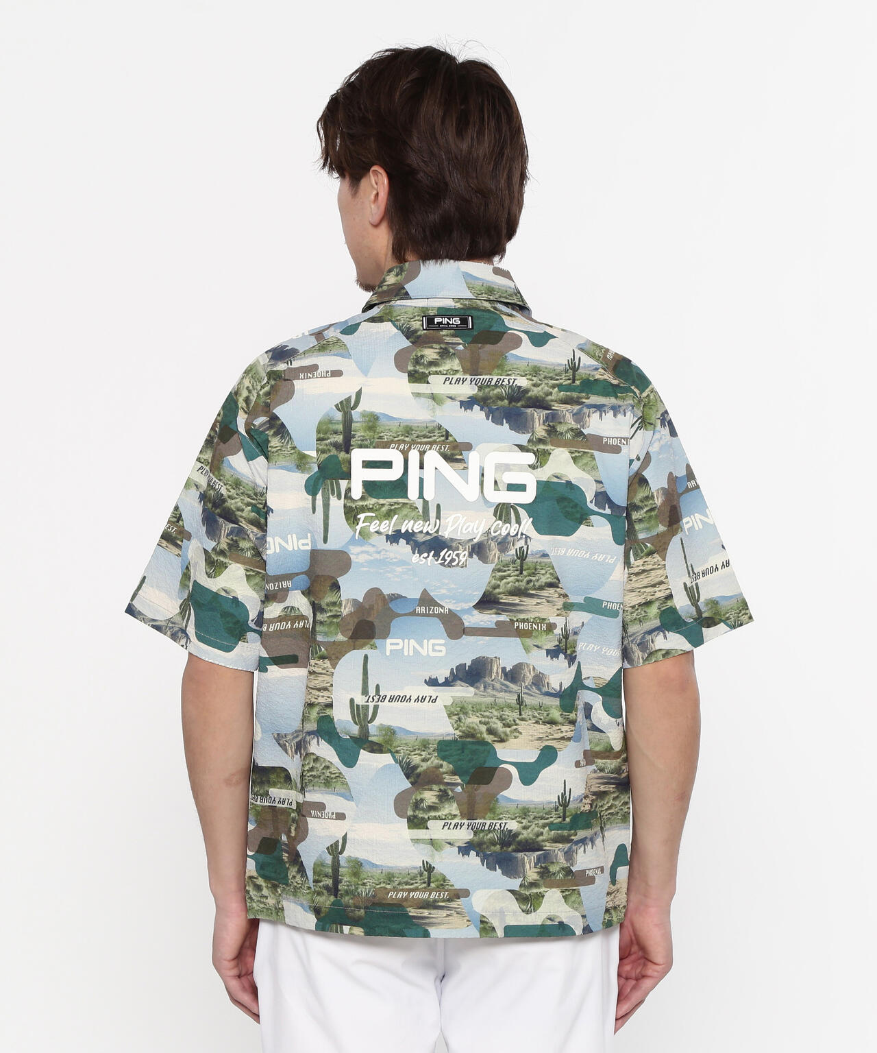 【PING APPAREL】全方向ストレッチサッカー半袖フルジップシャツ <NATIVE> (MENS)
