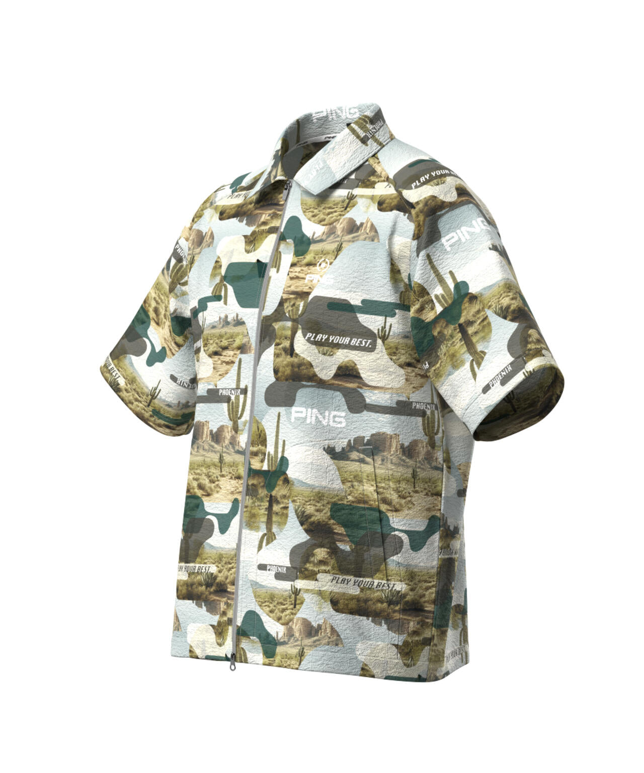 【PING APPAREL】全方向ストレッチサッカー半袖フルジップシャツ <NATIVE> (MENS)