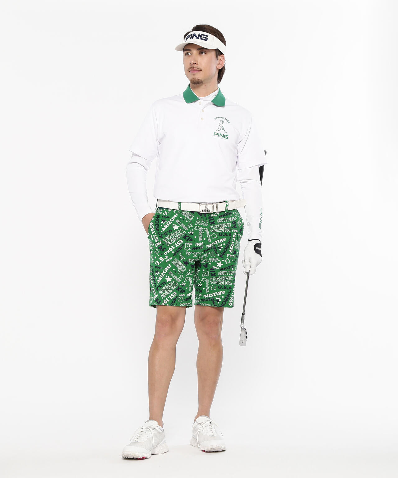 【PING APPAREL】半袖ポロシャツ×天竺長袖ハイネックインナー レイヤードツインセット <NATIVE> (MENS)