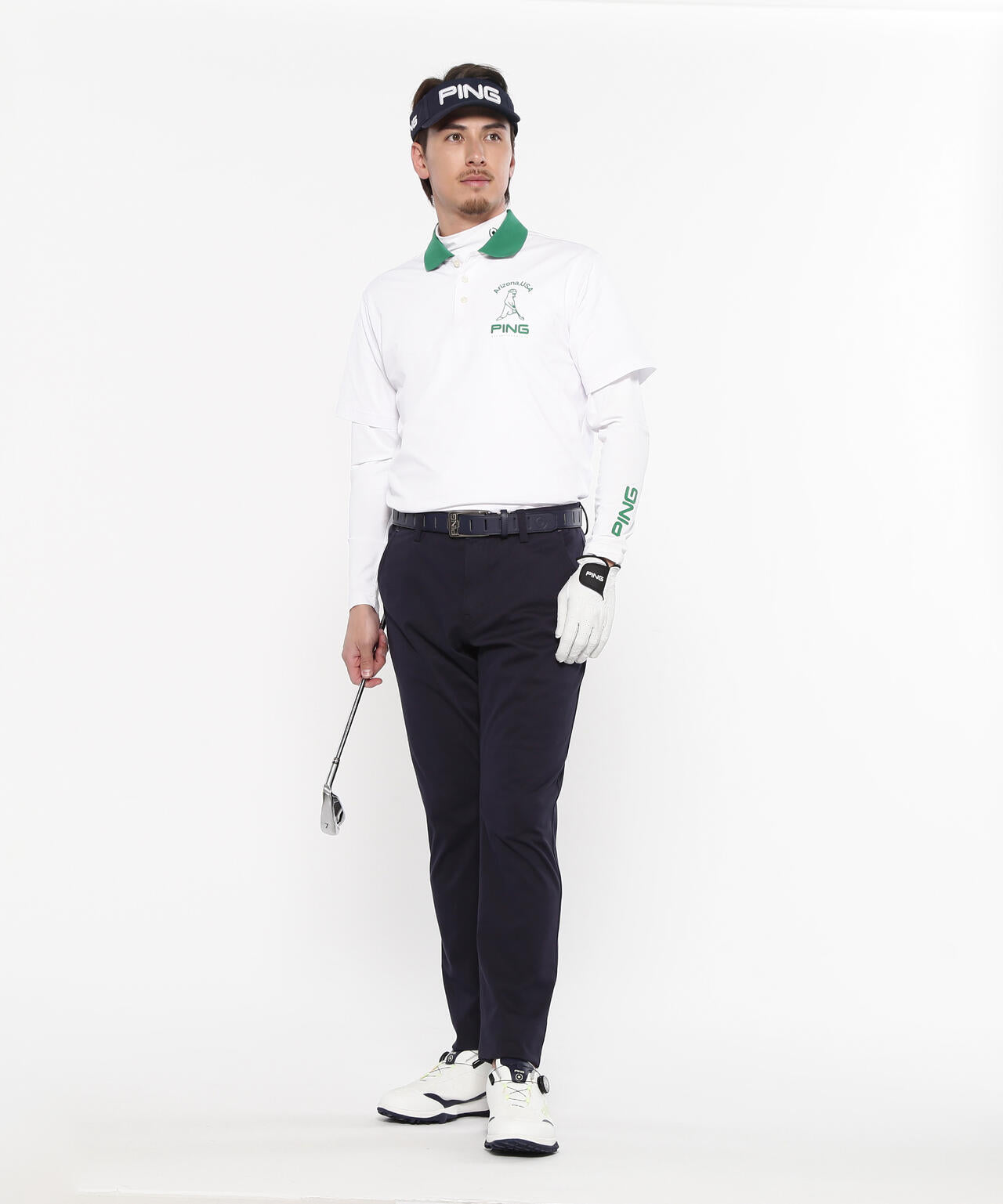 【PING APPAREL】半袖ポロシャツ×天竺長袖ハイネックインナー レイヤードツインセット <NATIVE> (MENS)