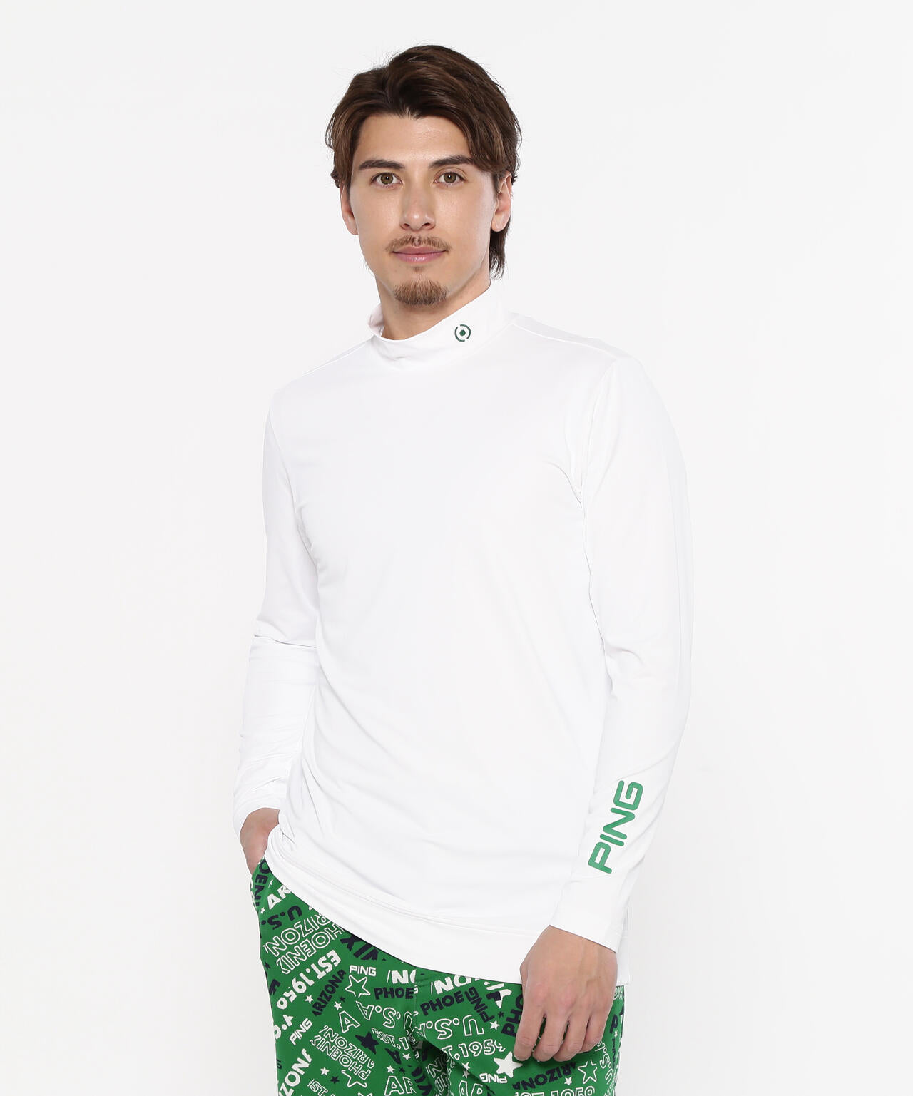 【PING APPAREL】半袖ポロシャツ×天竺長袖ハイネックインナー レイヤードツインセット <NATIVE> (MENS)
