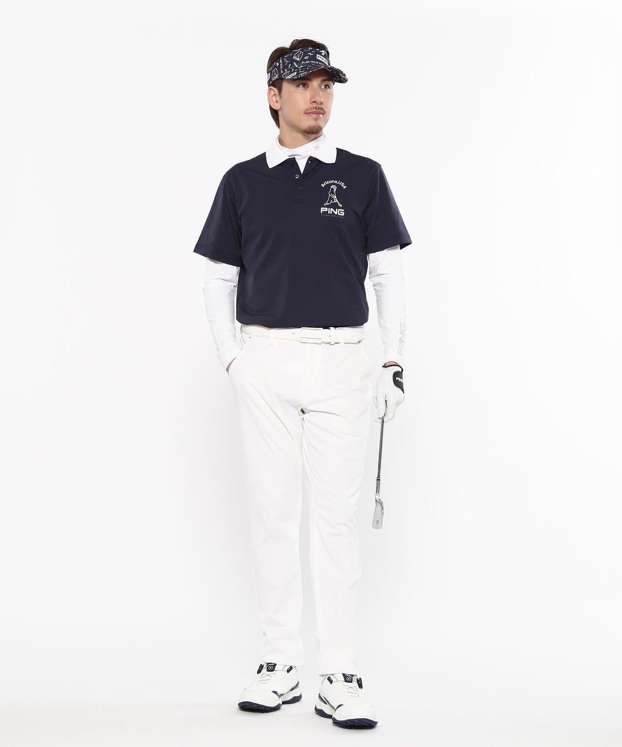 【PING APPAREL】半袖ポロシャツ×天竺長袖ハイネックインナー レイヤードツインセット <NATIVE> (MENS)