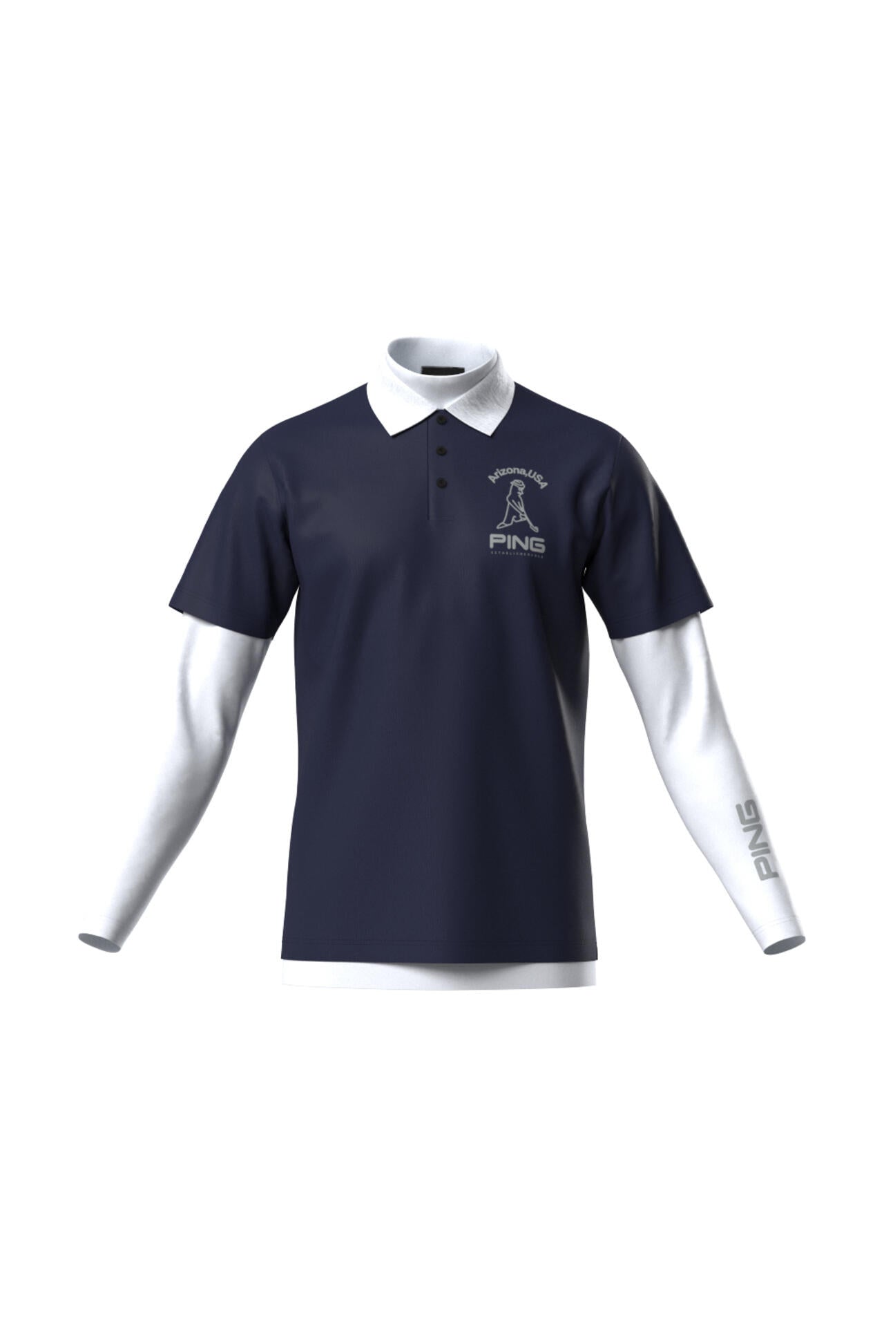 【PING APPAREL】半袖ポロシャツ×天竺長袖ハイネックインナー レイヤードツインセット <NATIVE> (MENS)