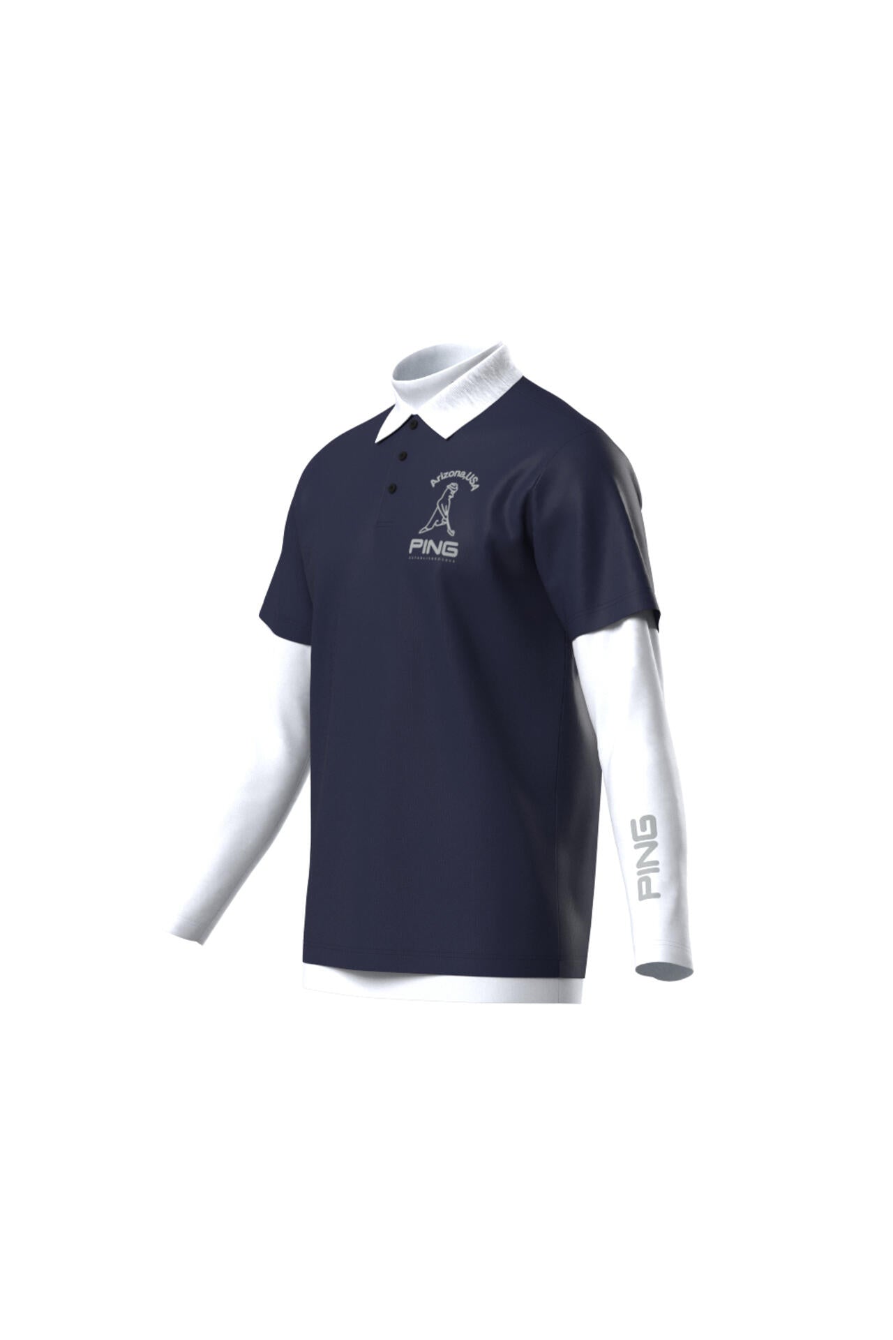 【PING APPAREL】半袖ポロシャツ×天竺長袖ハイネックインナー レイヤードツインセット <NATIVE> (MENS)