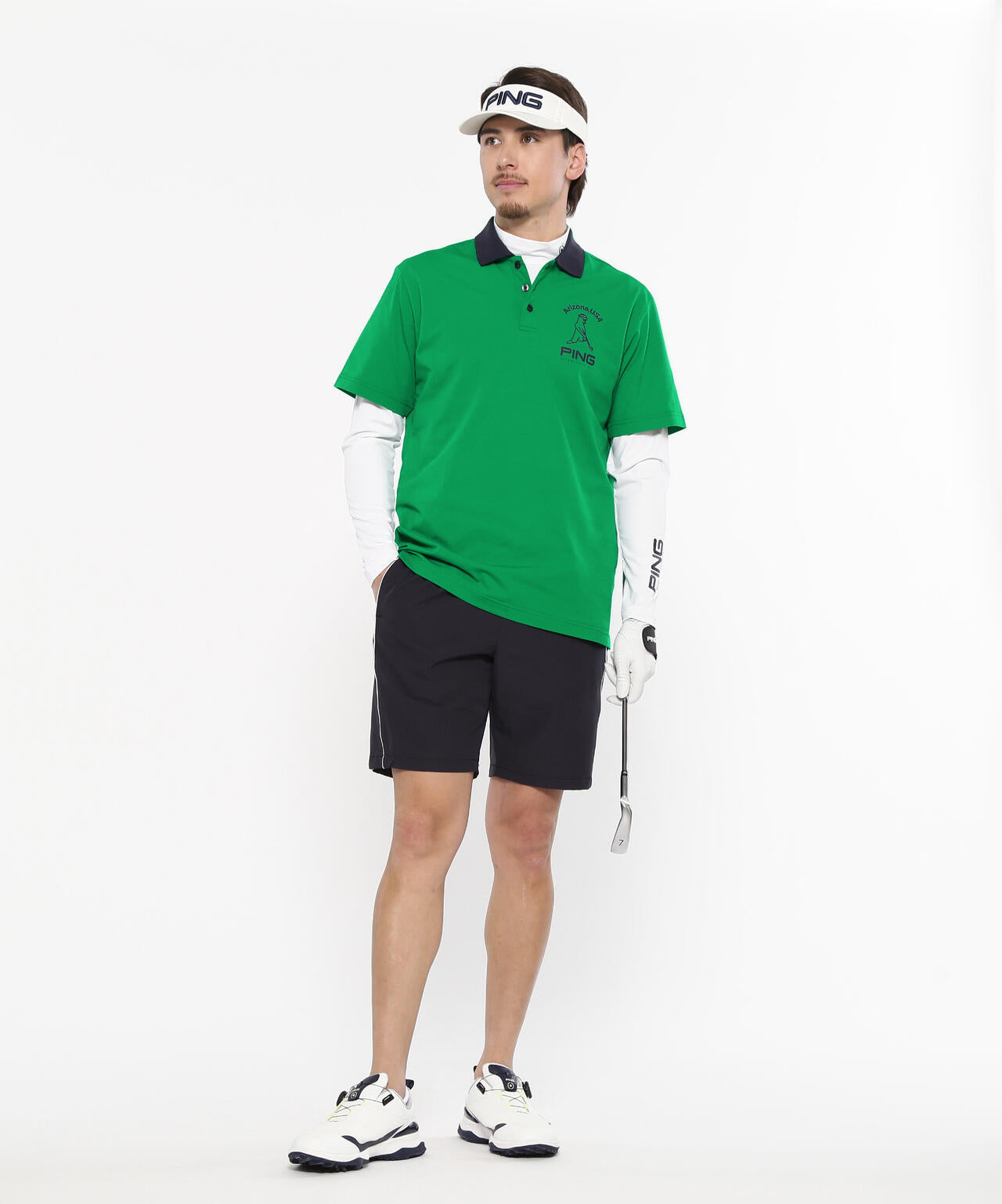 【PING APPAREL】半袖ポロシャツ×天竺長袖ハイネックインナー レイヤードツインセット <NATIVE> (MENS)