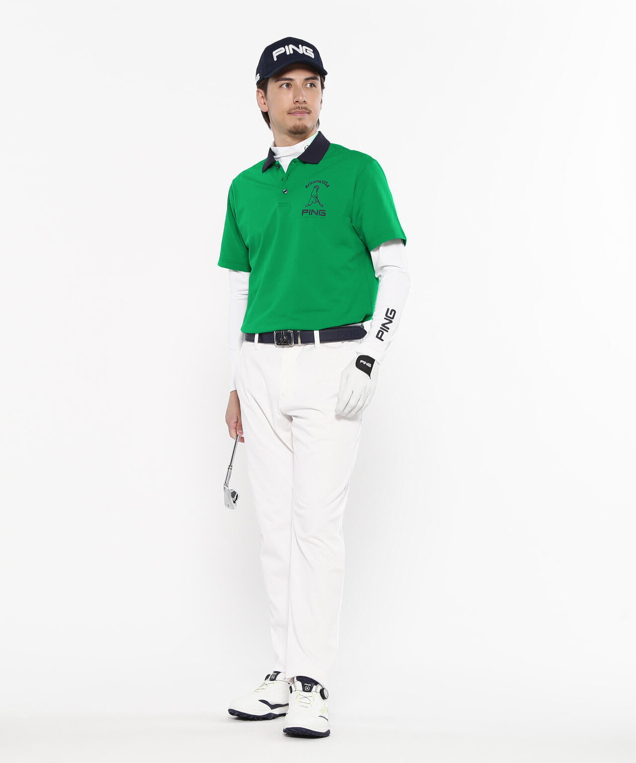 【PING APPAREL】半袖ポロシャツ×天竺長袖ハイネックインナー レイヤードツインセット <NATIVE> (MENS)