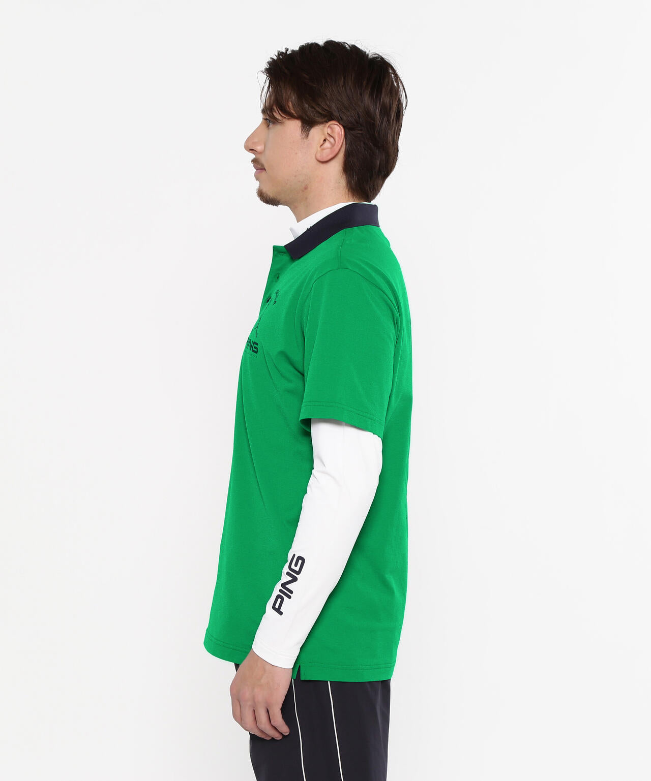 【PING APPAREL】半袖ポロシャツ×天竺長袖ハイネックインナー レイヤードツインセット <NATIVE> (MENS)
