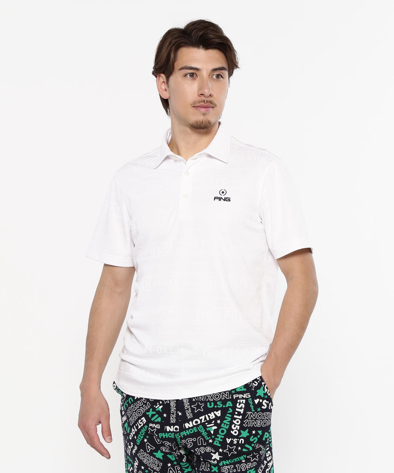 【PING APPAREL】チケット柄ジャガード半袖ポロシャツ <NATIVE> (MENS)